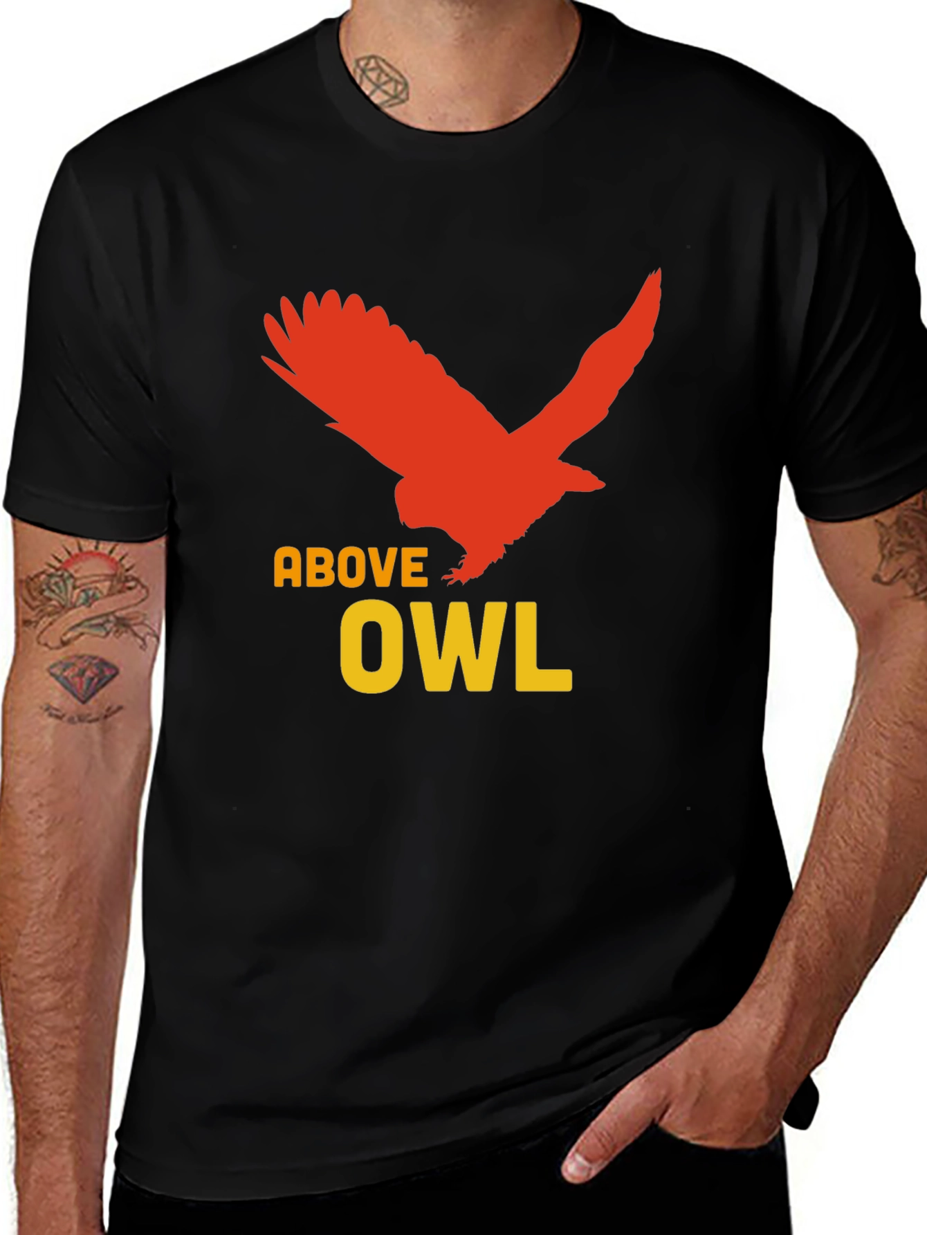 Black Above Owl Graphic Tee - Unique Bird Design main image