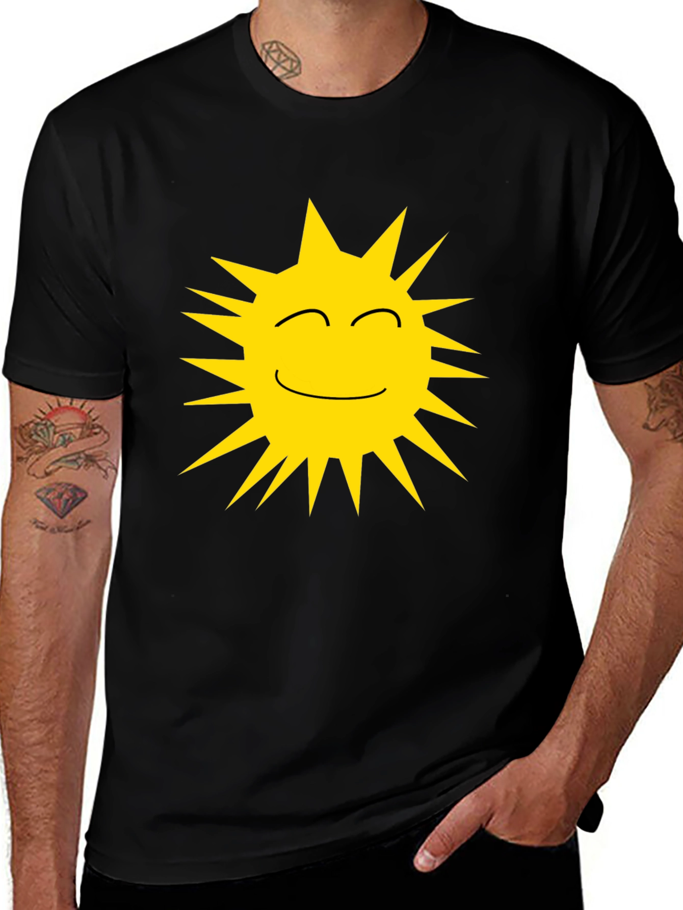 Variant 25 of Happy Sun Graphic Tee - Black Cotton Blend Shirt