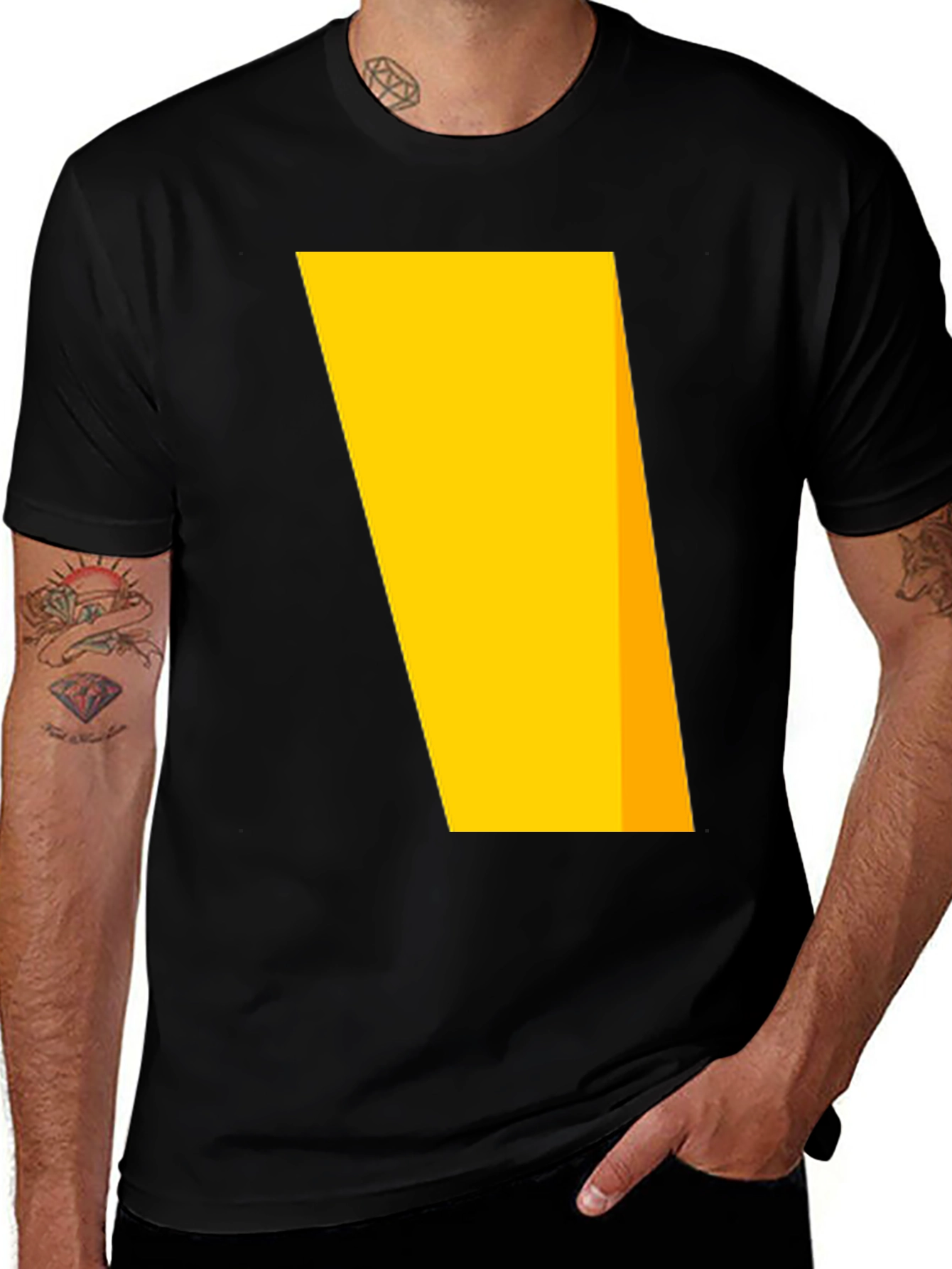 Variant 18 of Modern Graphic Black T-Shirt with Bold Yellow Rectangle Design