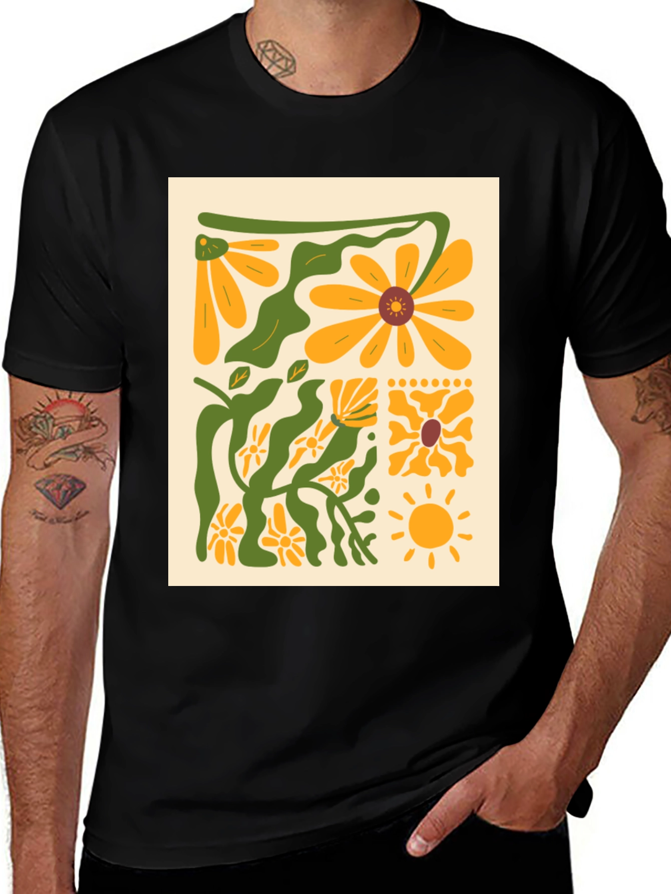 Variant 21 of Floral Print Graphic Tee - Retro Style