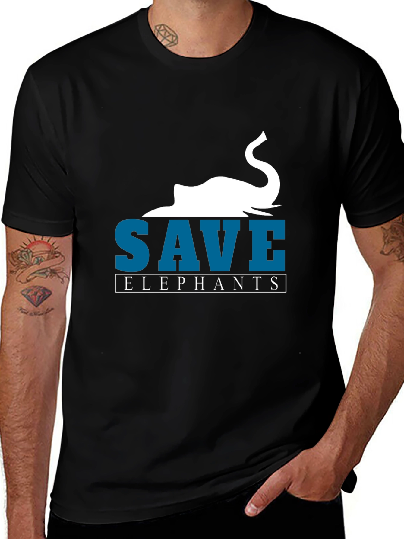 Variant 14 of Save Elephants Graphic T-Shirt - Black Cotton Tee