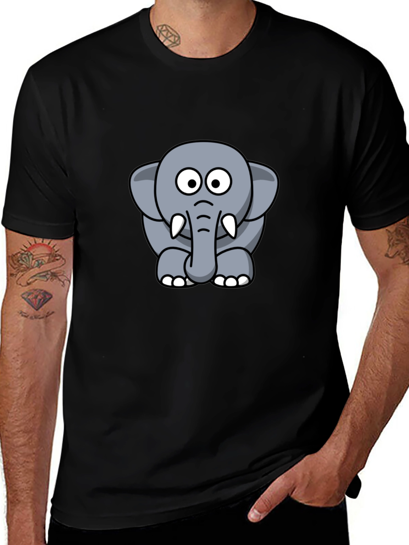 Variant 17 of Cute Elephant Graphic Print Black T-Shirt