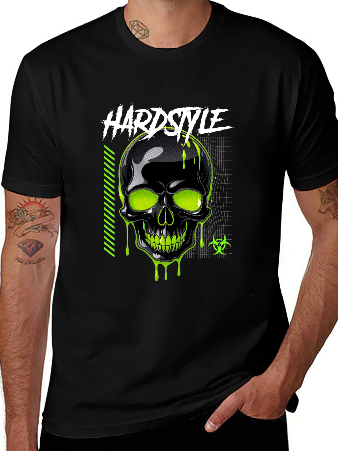 Variant 15 of Hardstyle Skull Graphic Tee - Biohazard Rave Shirt