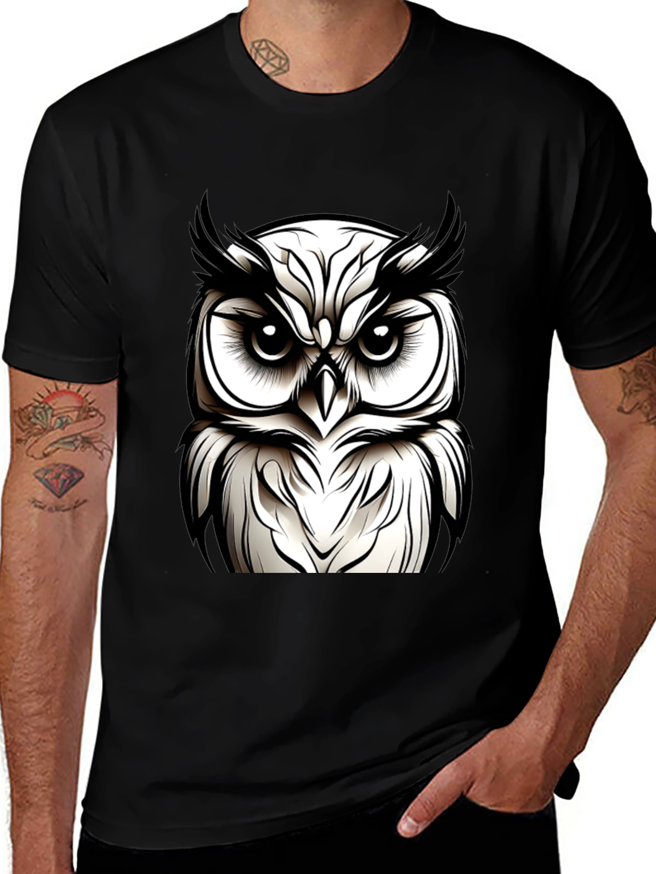 Variant 29 of Owl Graphic Tee - Black Cotton Blend