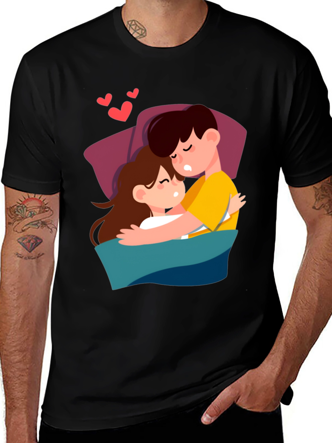 Couple in Bed Graphic Tee - Black T-Shirt