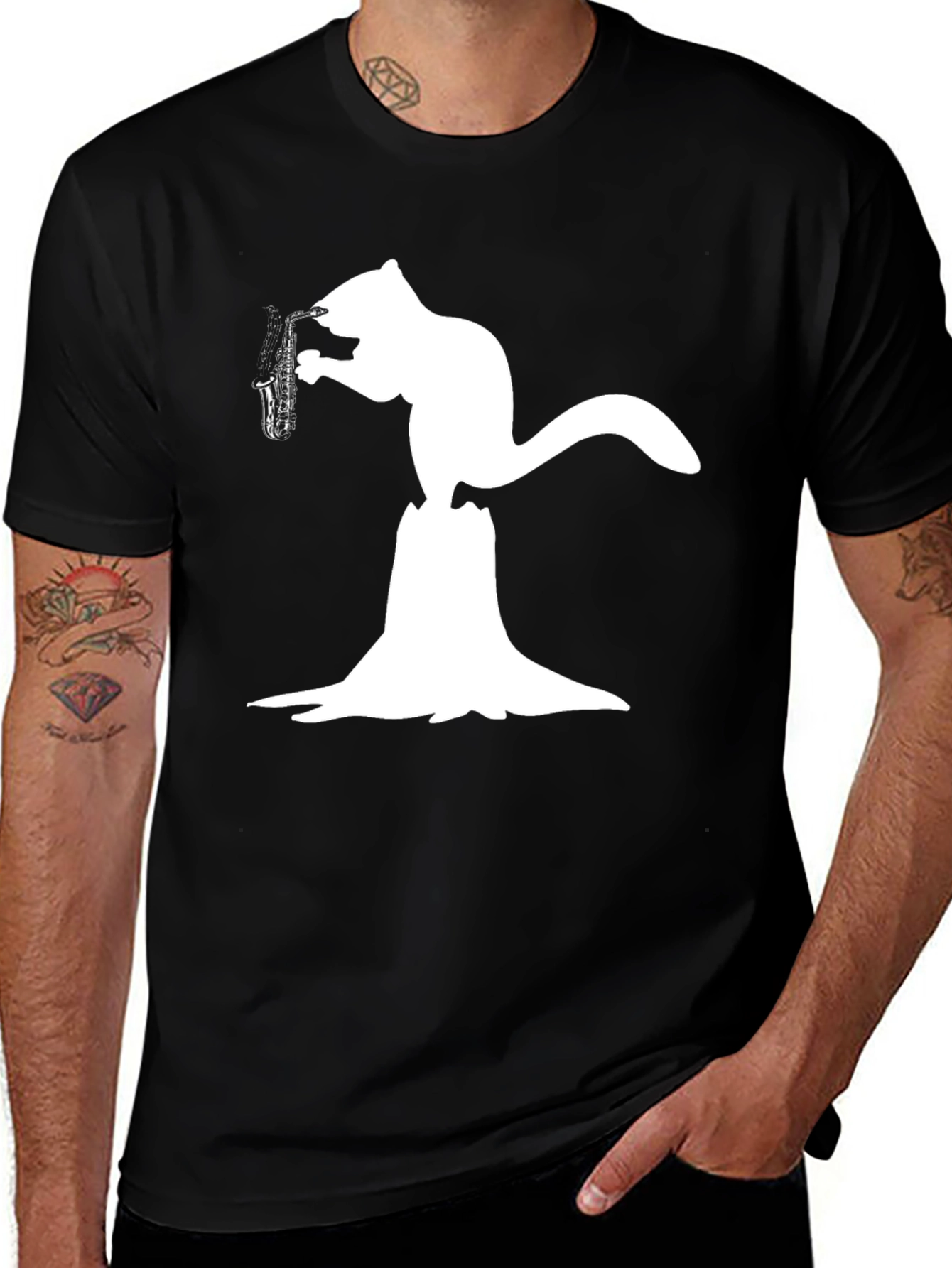 Variant 30 of Squirrel Saxophone Black T-Shirt
