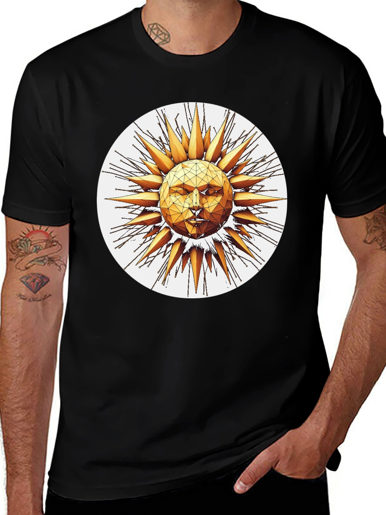 Variant 10 of Geometric Sun Graphic Print Black T-Shirt