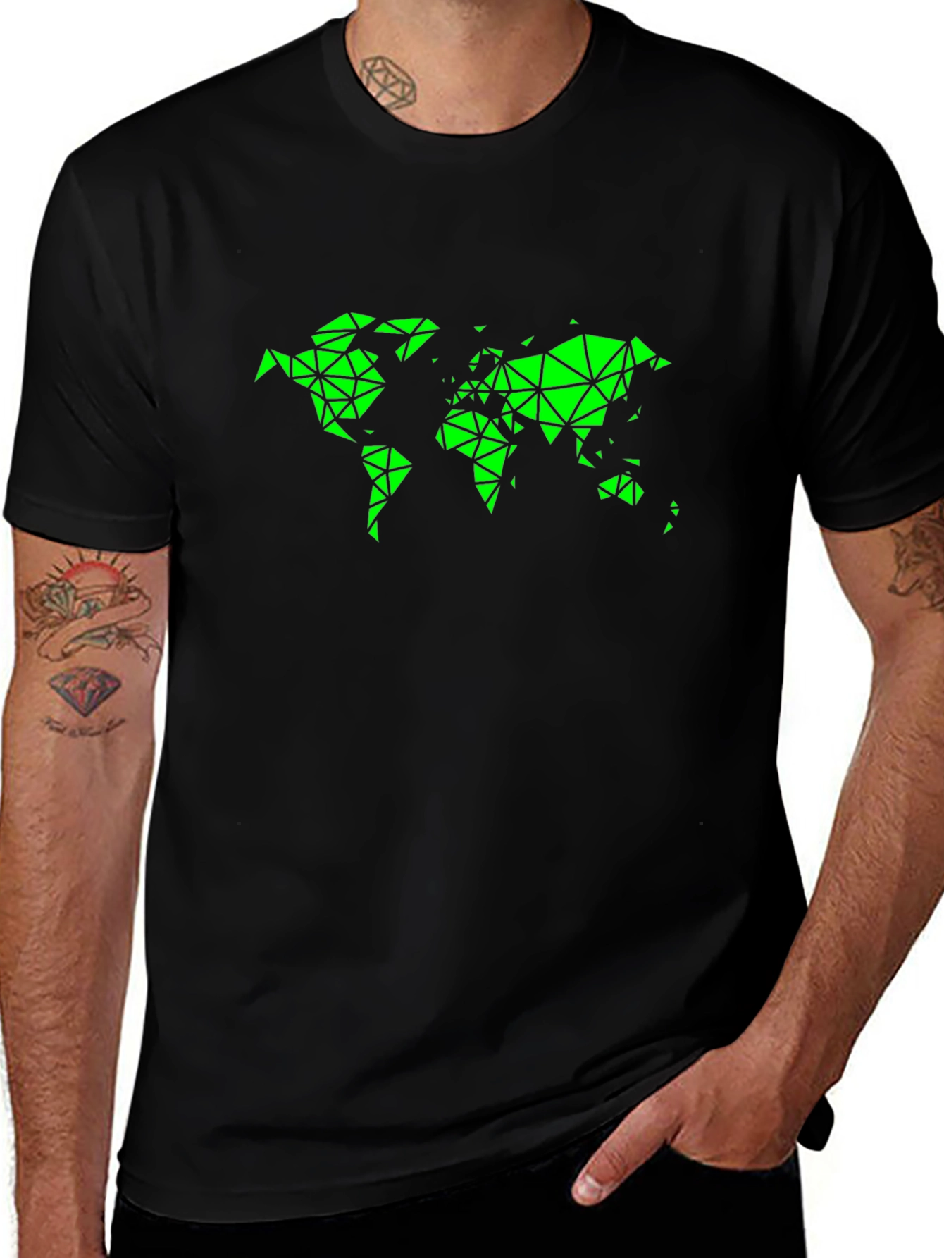 Variant 11 of Geometric World Map Black T-Shirt