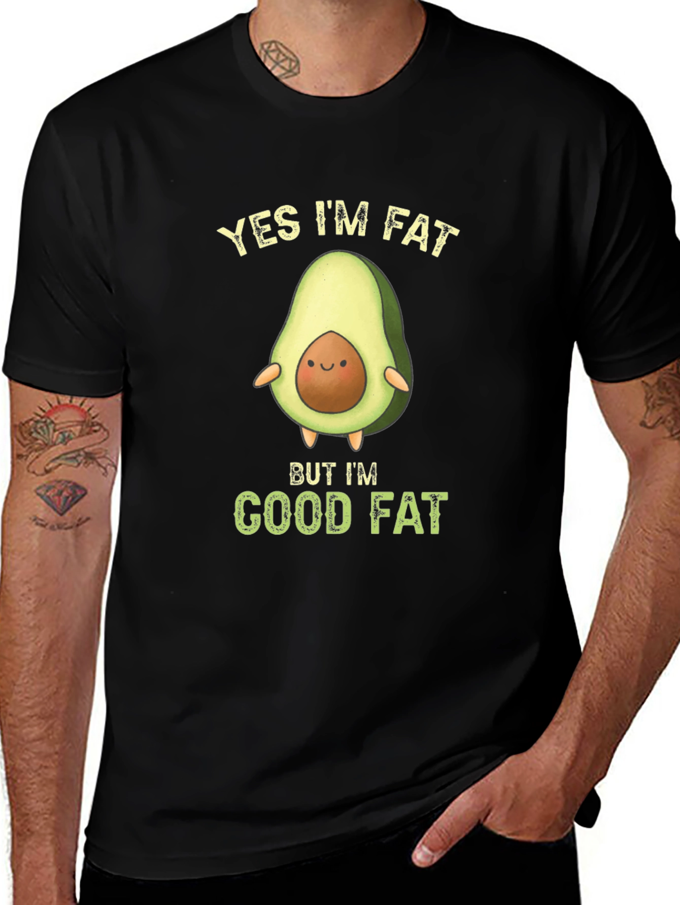 Black Funny Avocado T-Shirt - Yes I'm Fat Good Fat main image