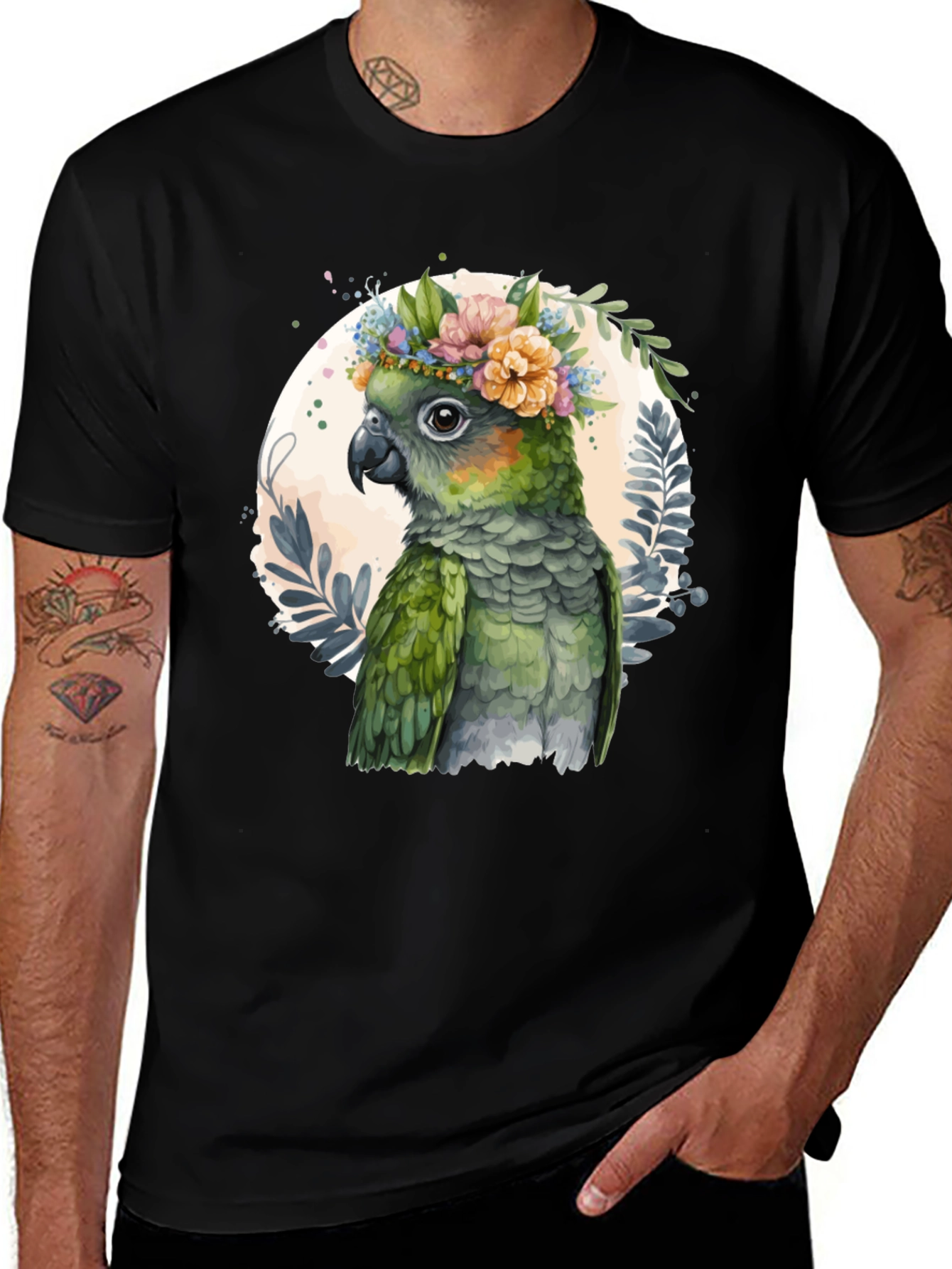 Variant 5 of Parrot Floral Wreath Graphic Tee