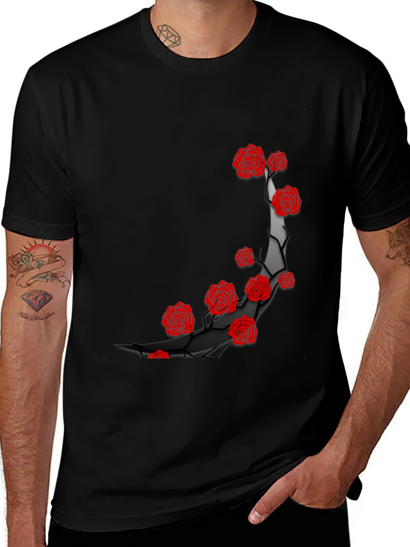 Variant 20 of Rose Branch Graphic Black T-Shirt
