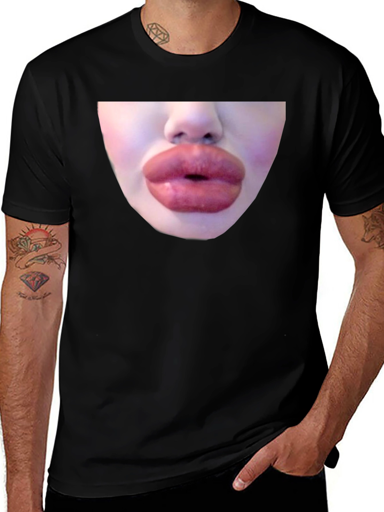 Variant 27 of Statement Black Tee with Bold Lip Graphic