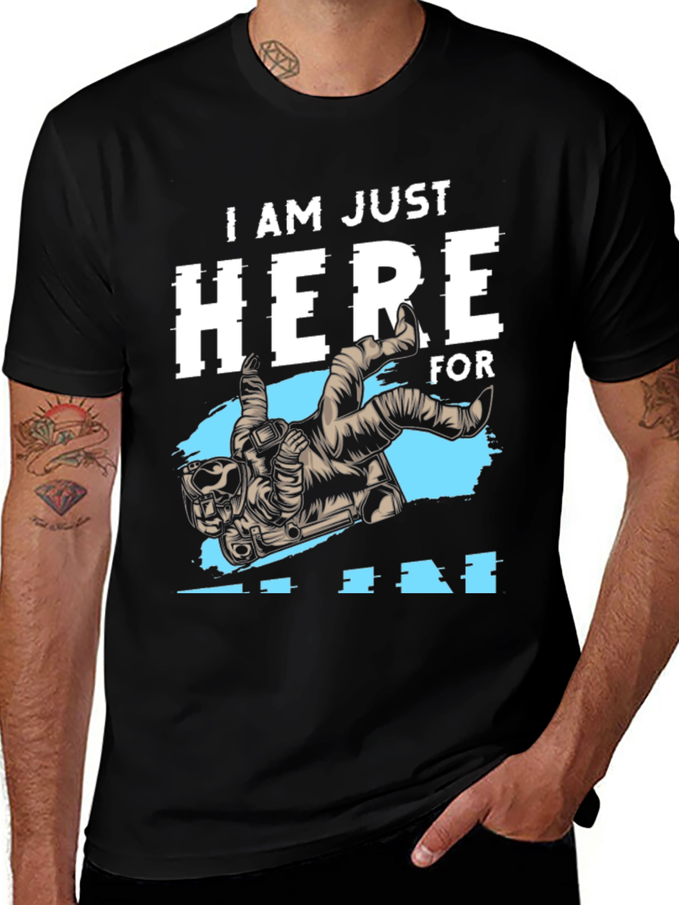 Variant 22 of Astronaut Skydiving T-Shirt - "Here for the Fun"
