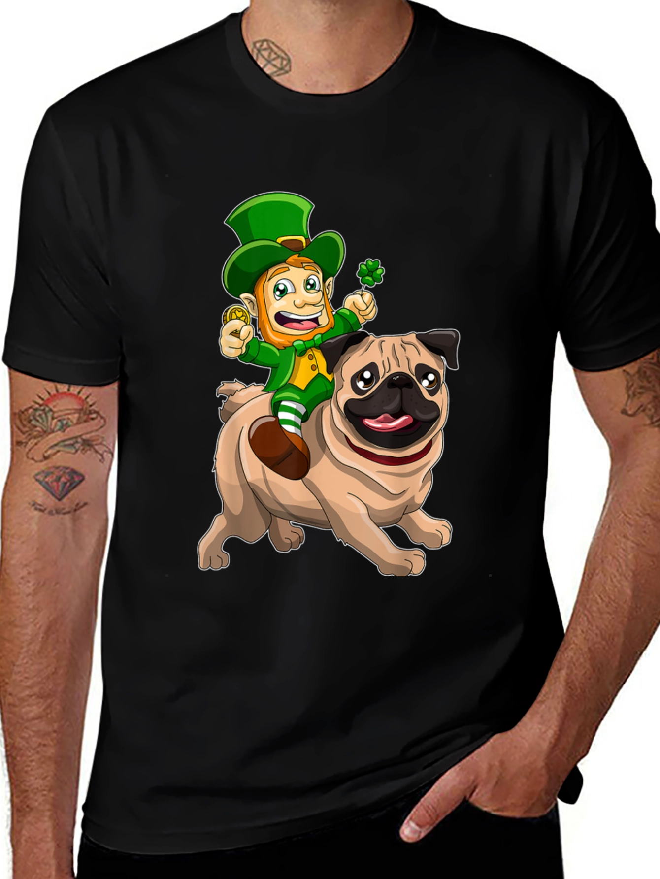 St. Patrick's Day Leprechaun Riding a Pug T-Shirt