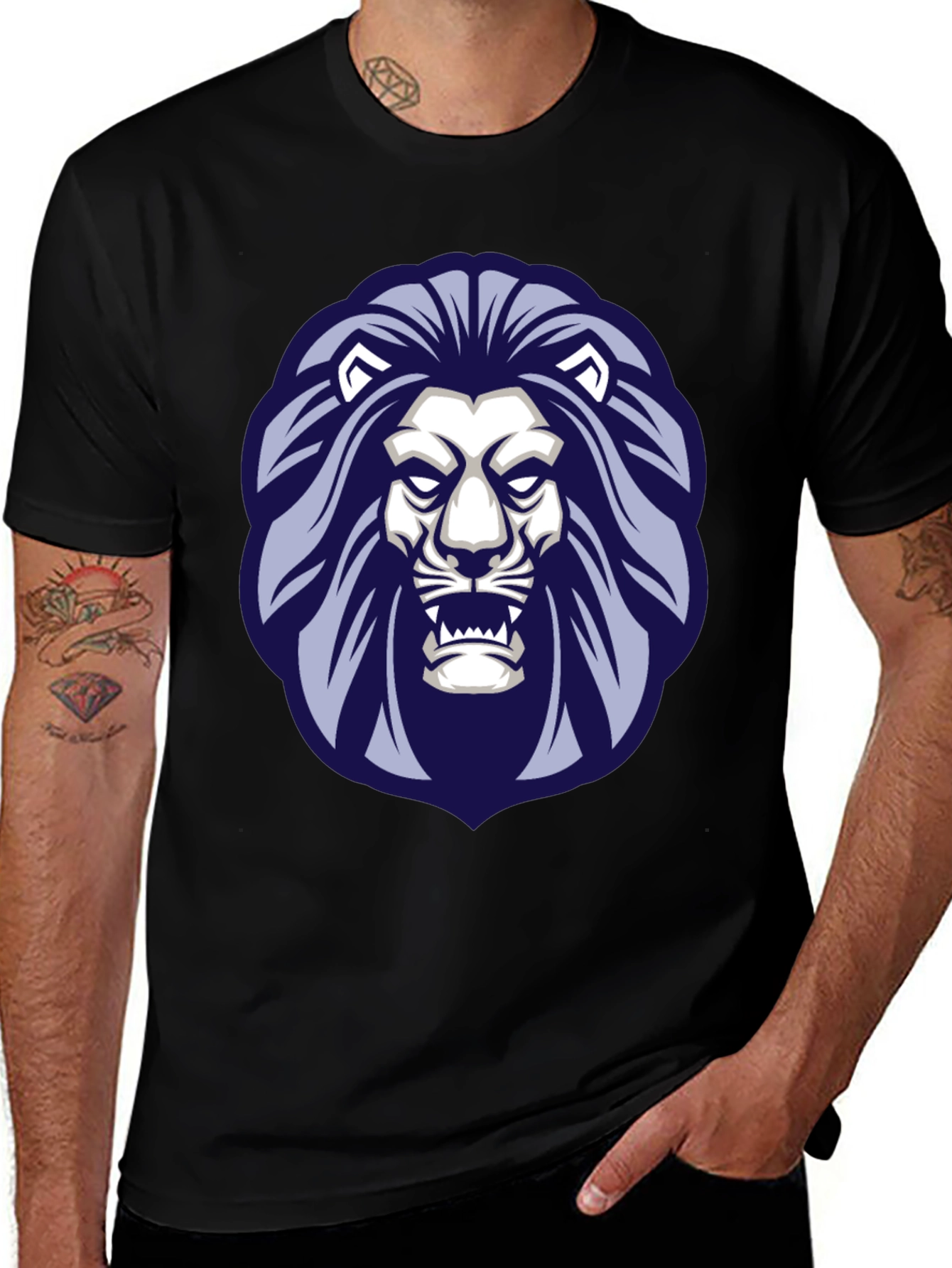 Variant 29 of Lion Graphic Print Men's Black T-Shirt