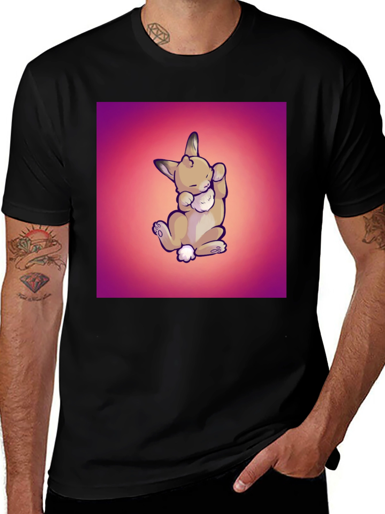 Variant 3 of Cute Bunny Graphic Tee - Men's Black T-Shirt