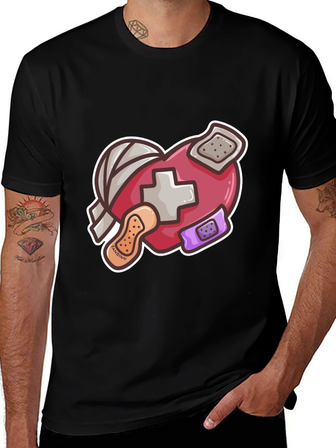 Variant 25 of Heart with Bandages Graphic Tee - Black