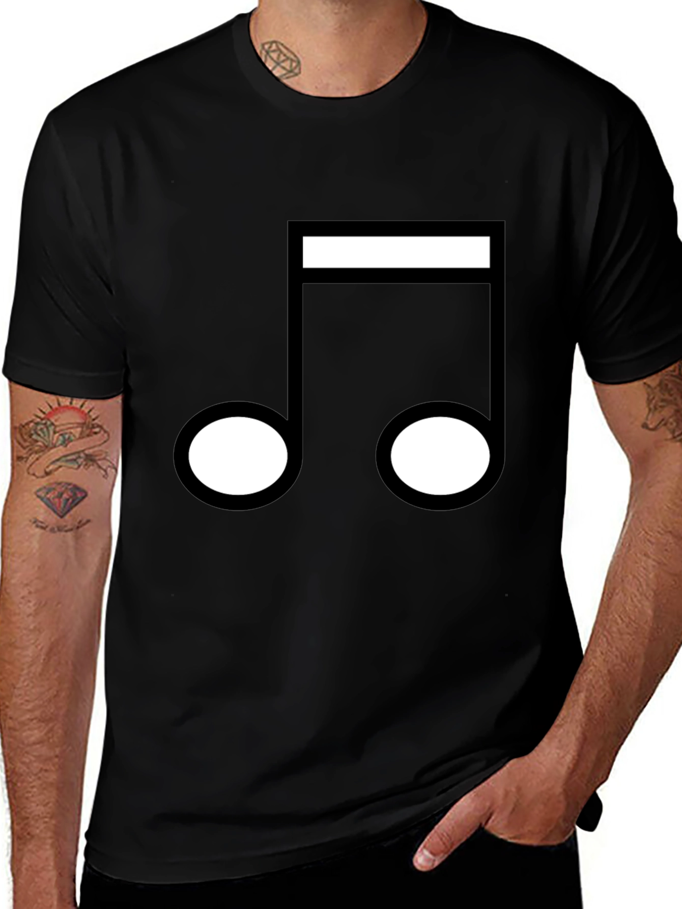 Variant 12 of Music Note Graphic T-Shirt - Black Crew Neck Tee