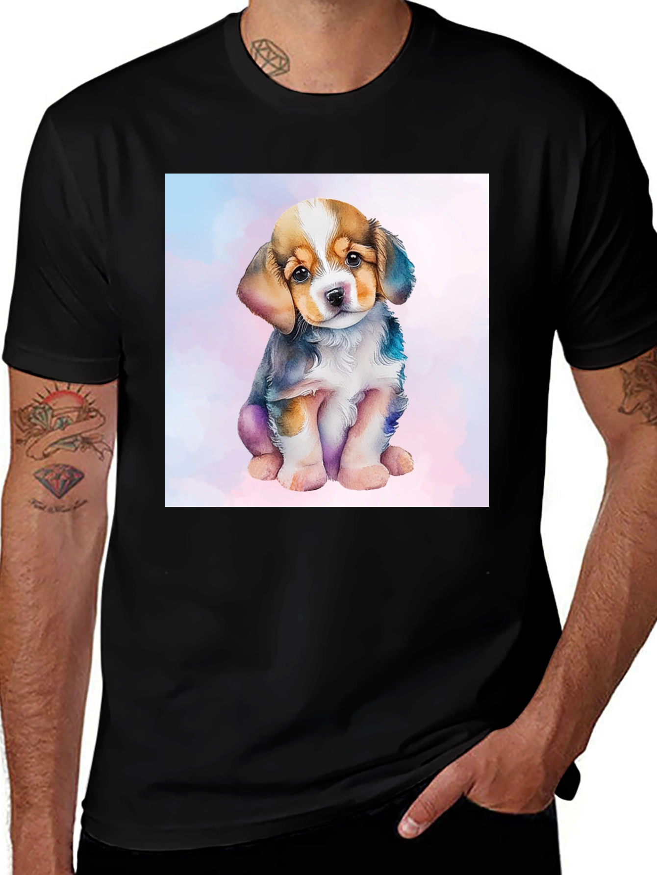 Variant 17 of Cute Watercolor Puppy Dog Graphic T-Shirt