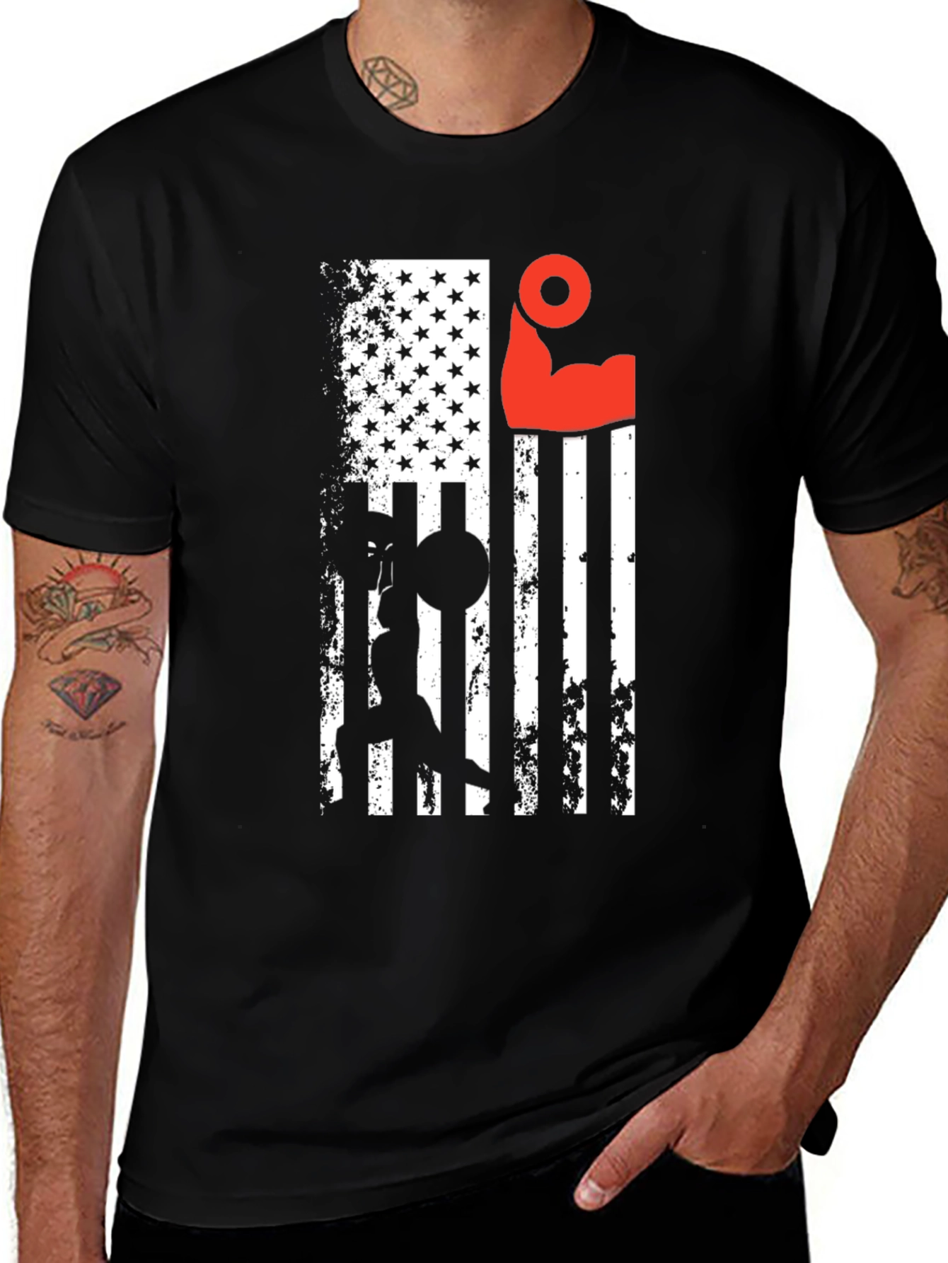 Variant 4 of Patriotic Lifting T-Shirt - USA Flag Gym Design