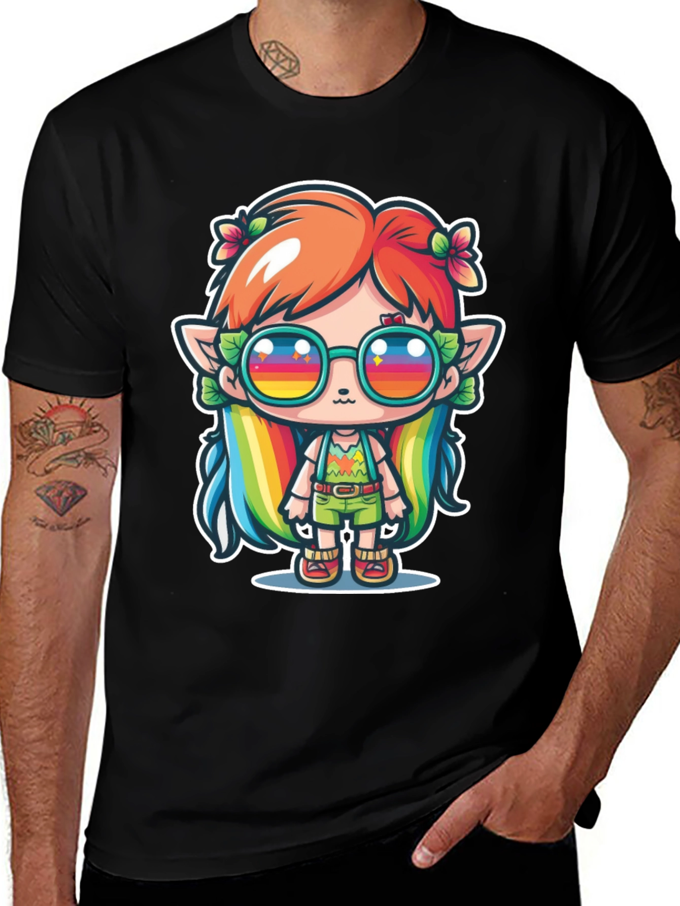 Variant 16 of Kawaii Elf T-Shirt - Rainbow Hippie Design