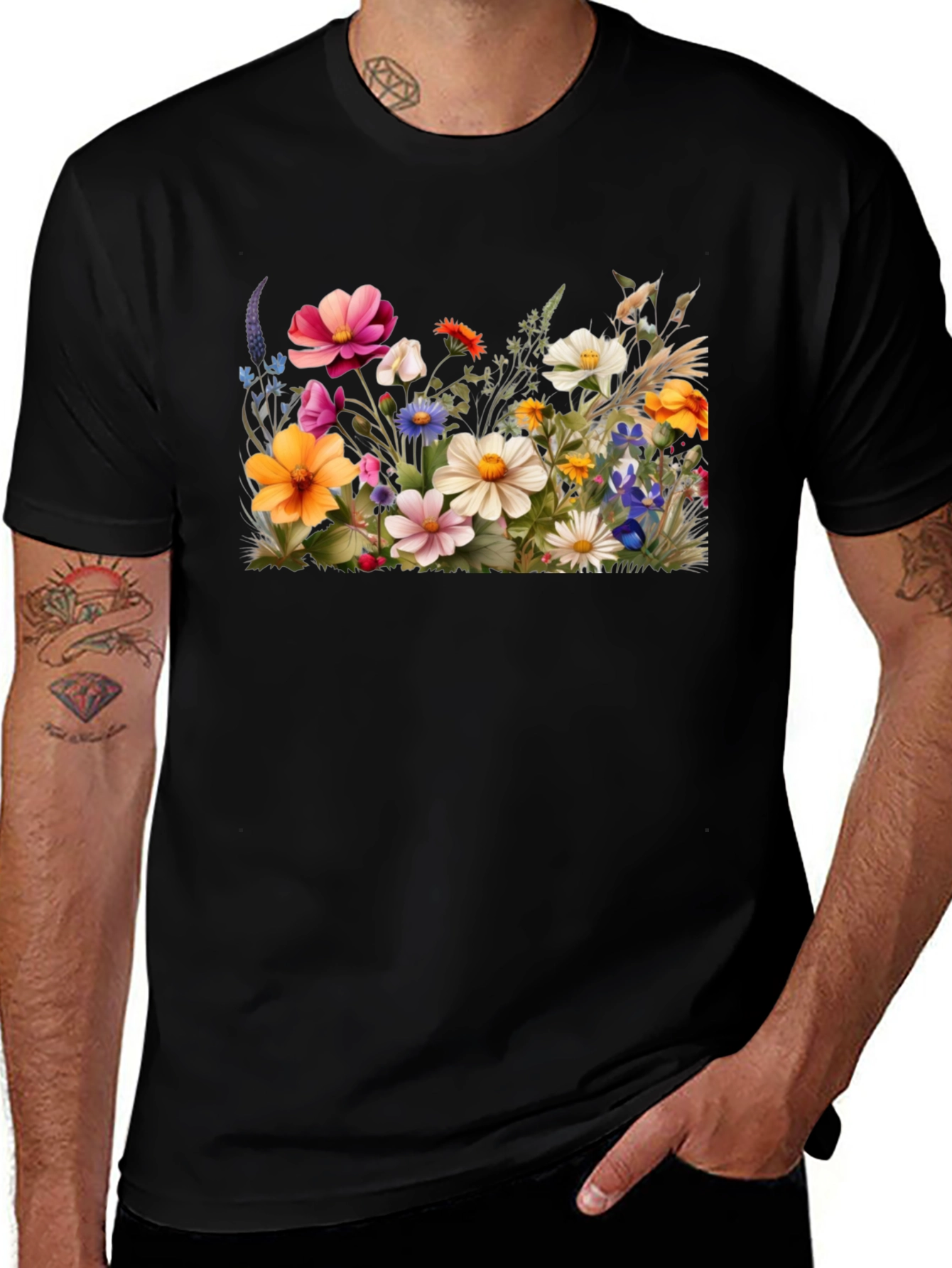Variant 13 of Floral Print Black T-Shirt