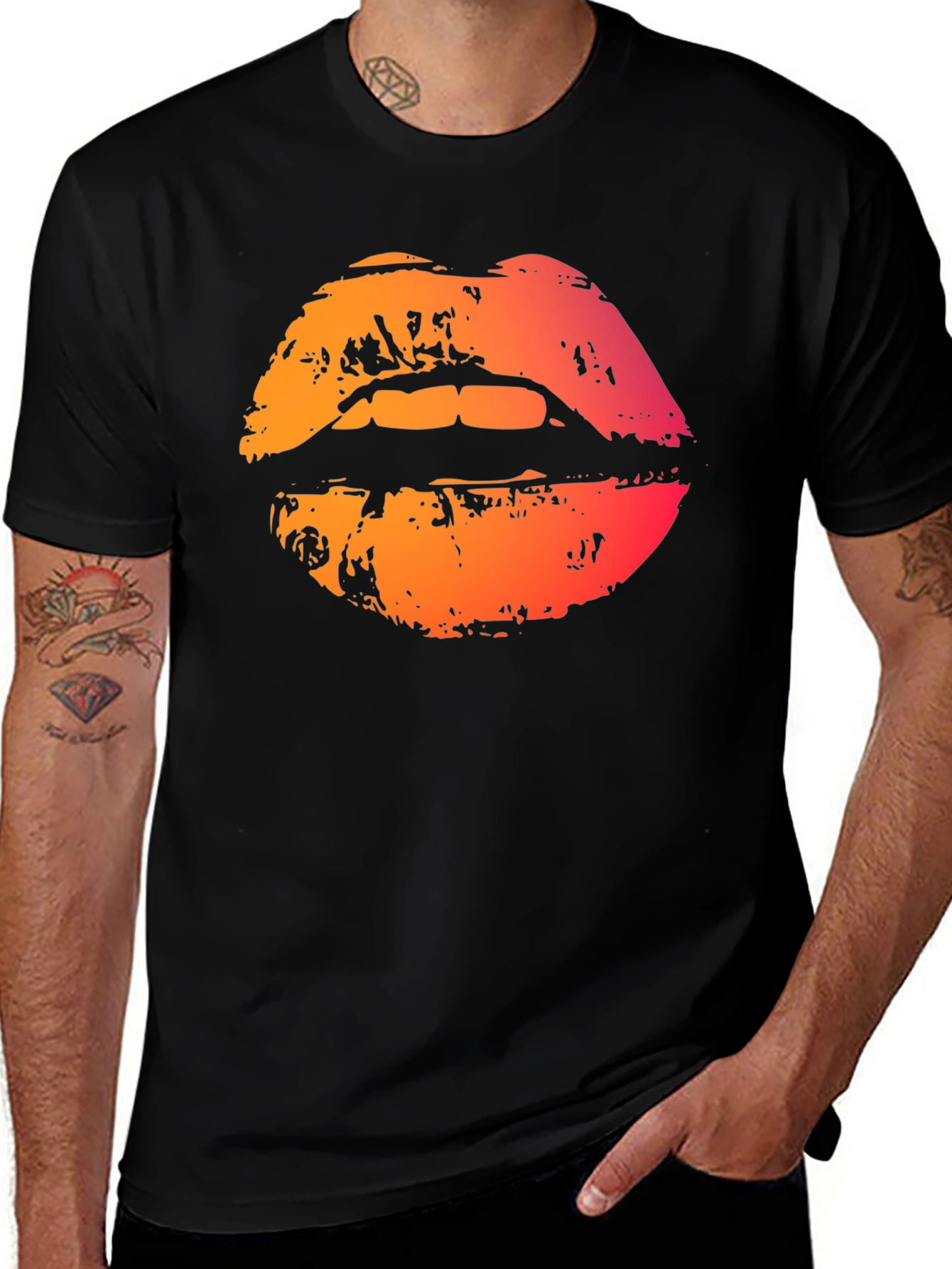 Variant 30 of Lips Graphic Black T-Shirt - Bold Statement Tee
