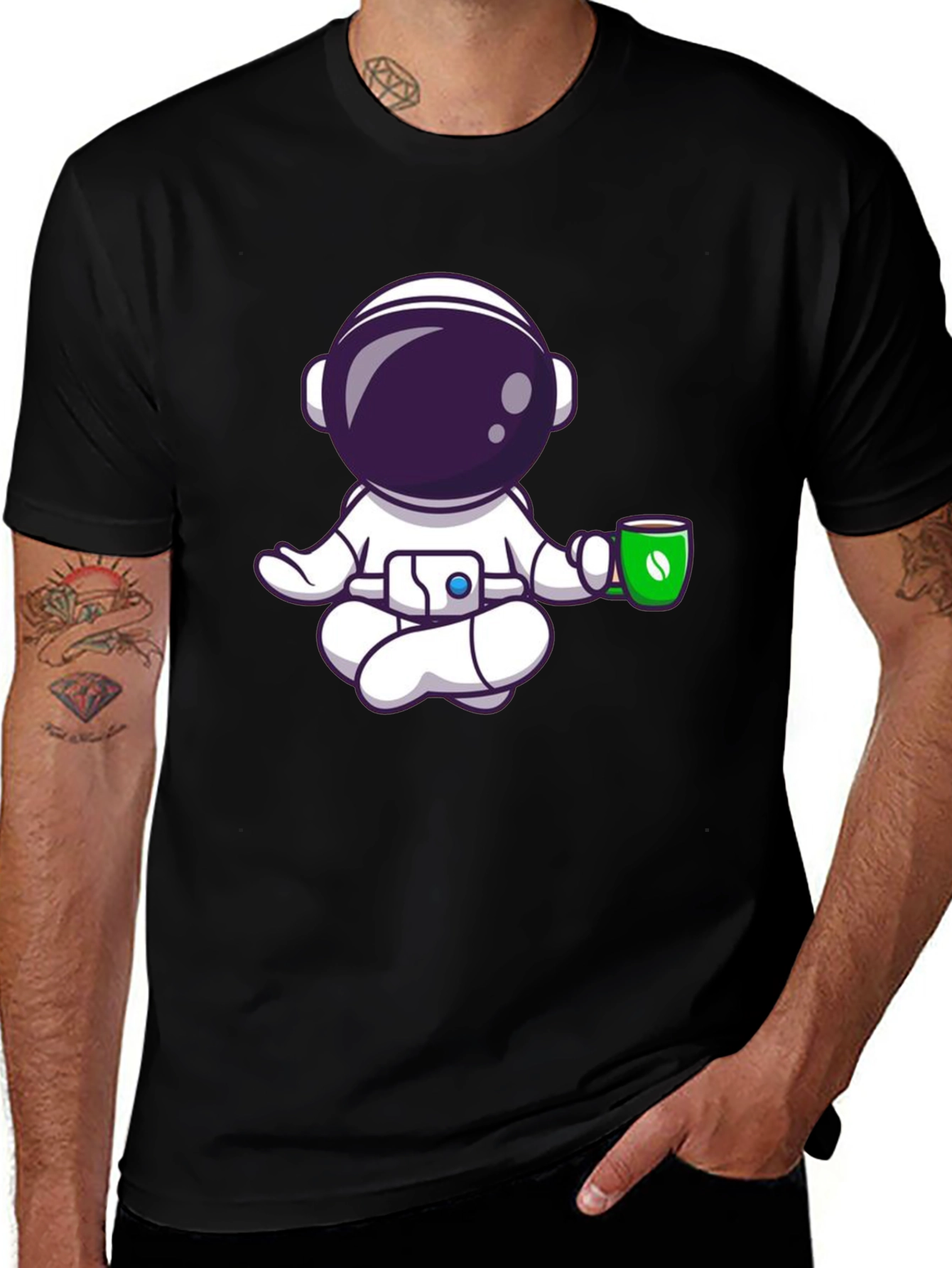 Variant 26 of Astronaut Coffee Meditation Black T-Shirt