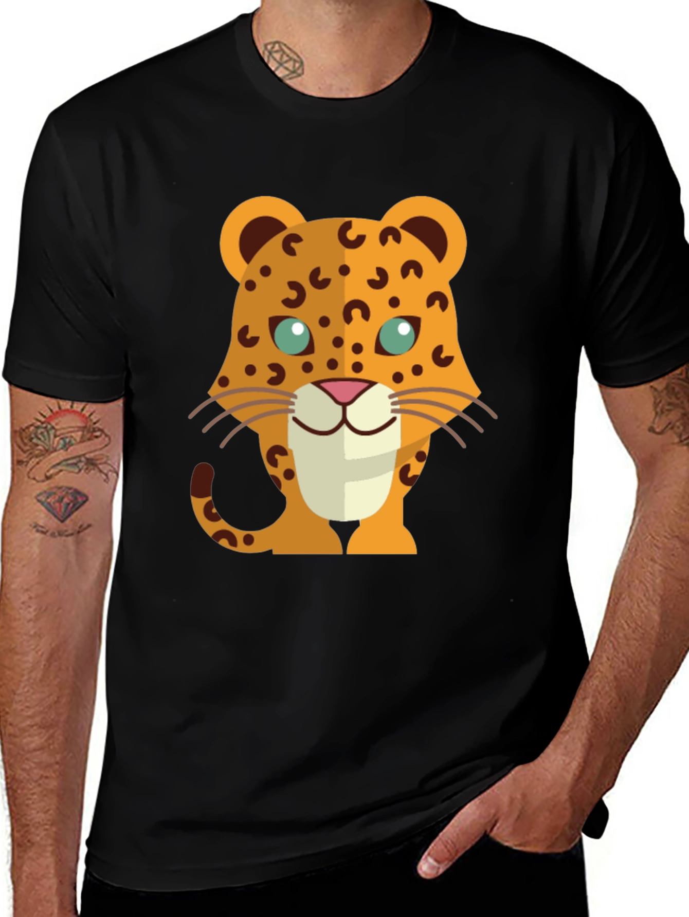 Black Leopard Graphic T-Shirt - Trendy Cartoon Design main image