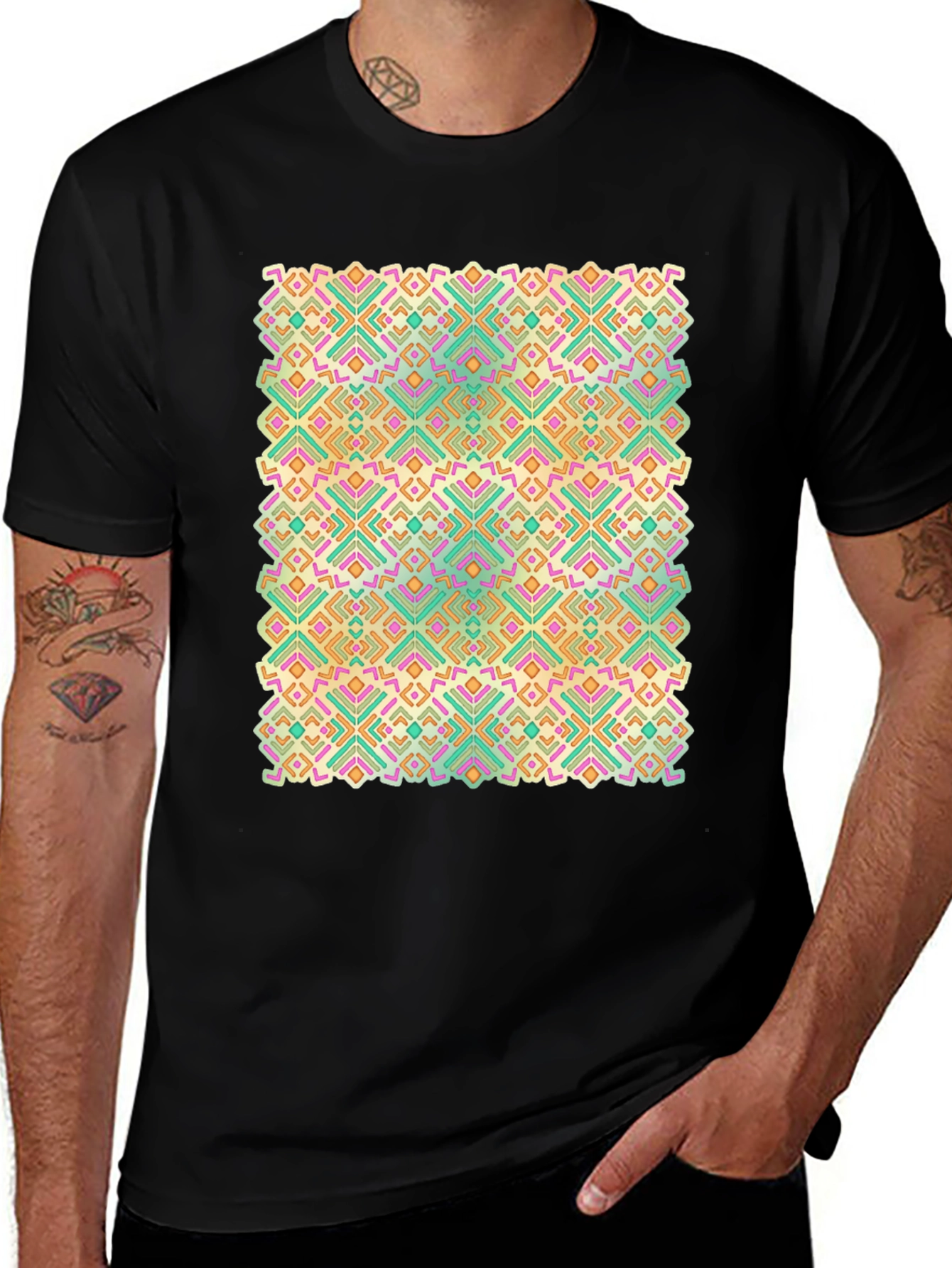 Variant 18 of Geometric Pattern Black Crew Neck T-Shirt