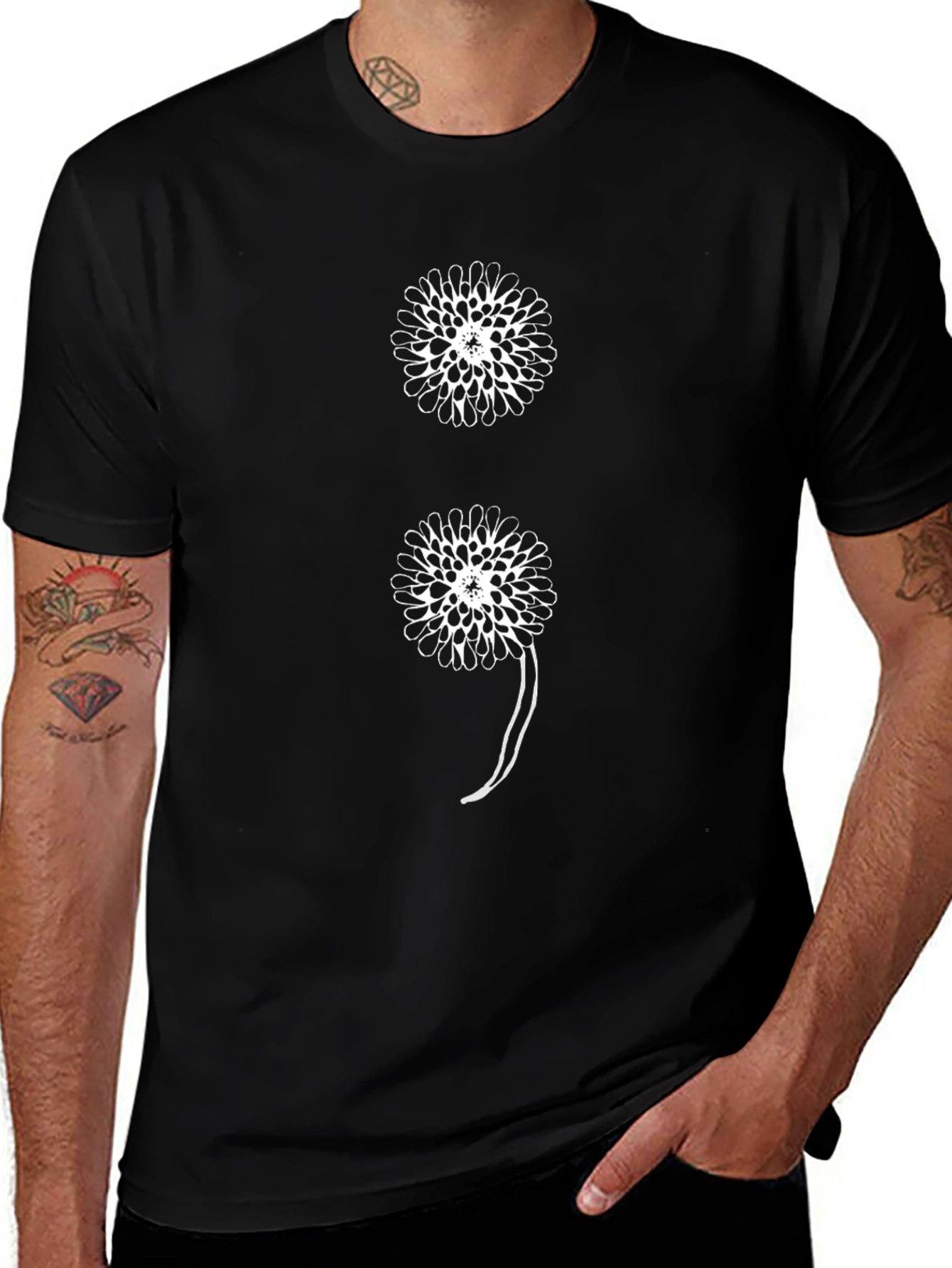 Variant 9 of Semicolon Dandelion Graphic Tee - Black