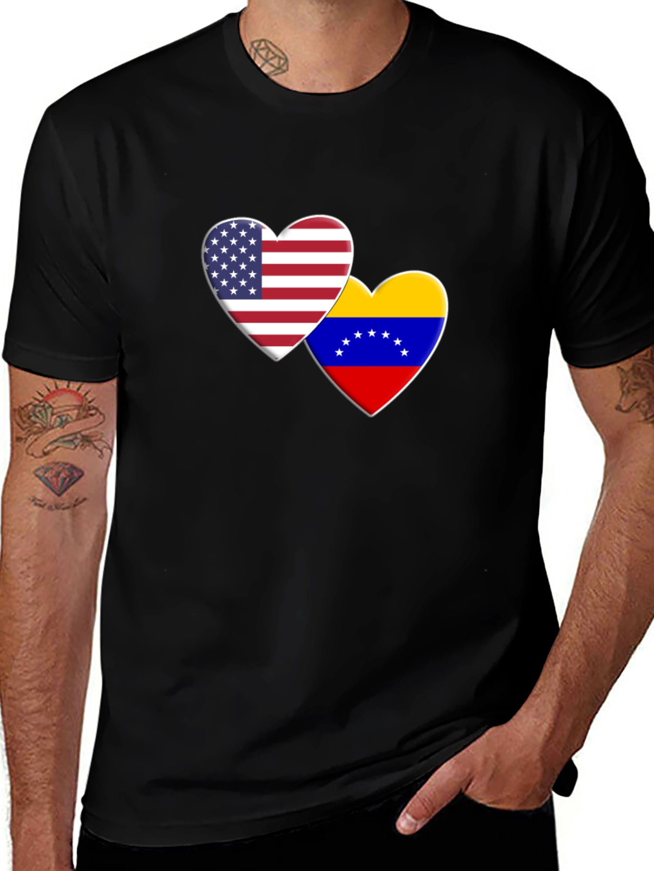 USA Venezuela Heart Flag Graphic T-Shirt