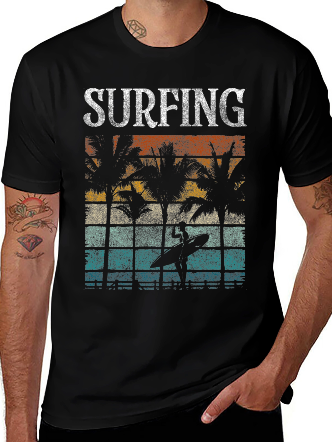Variant 6 of Vintage Surfing Palm Tree Graphic T-Shirt