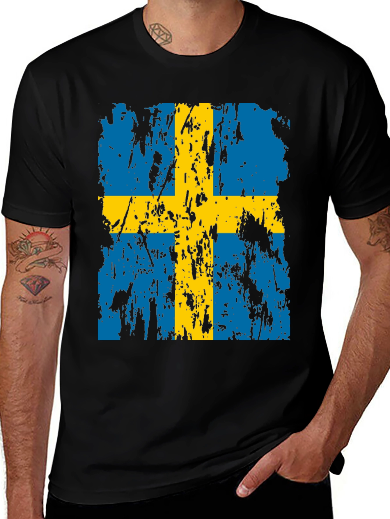 Swedish Flag T-Shirt - Distressed Style