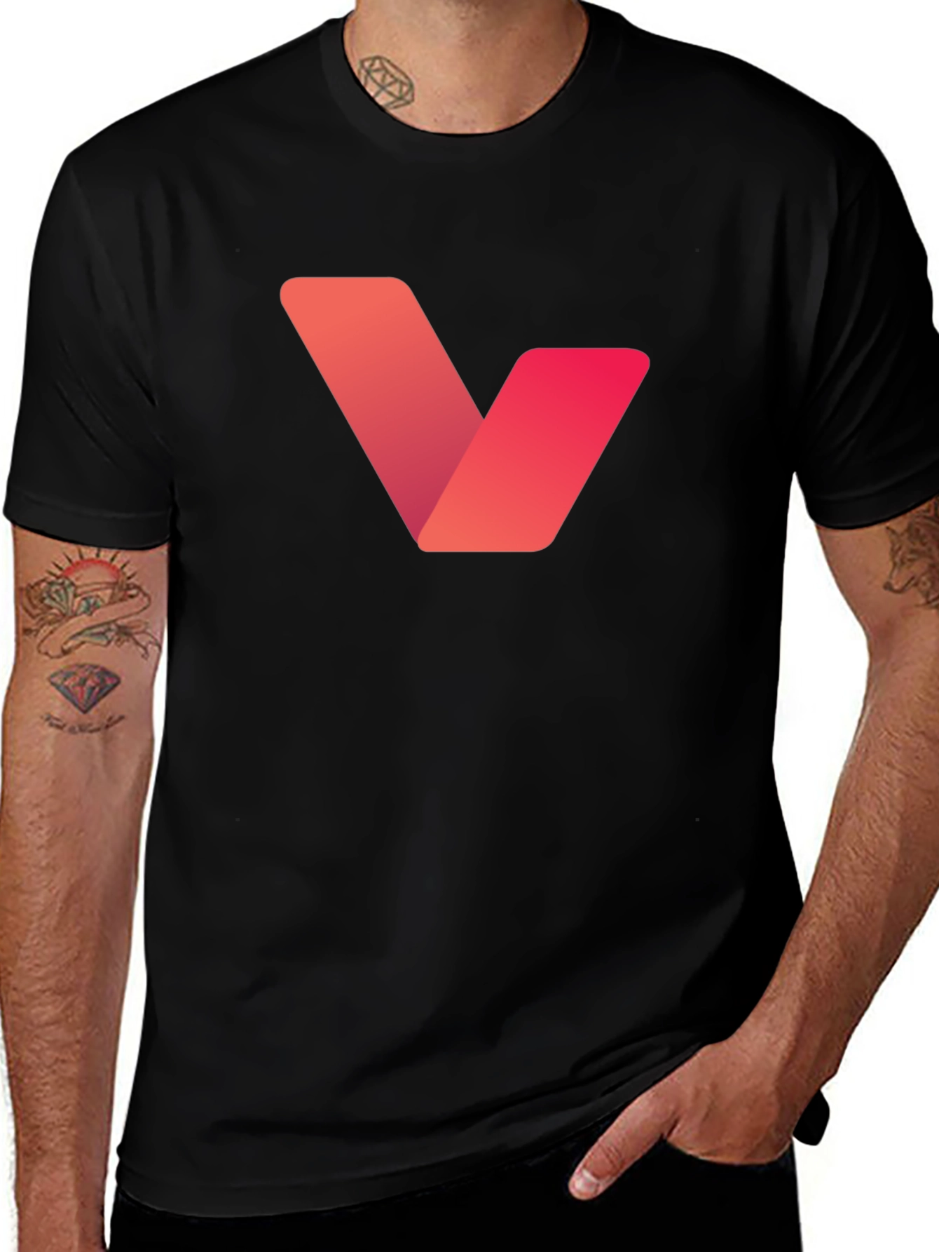 Variant 21 of Modern Black T-Shirt with V Logo