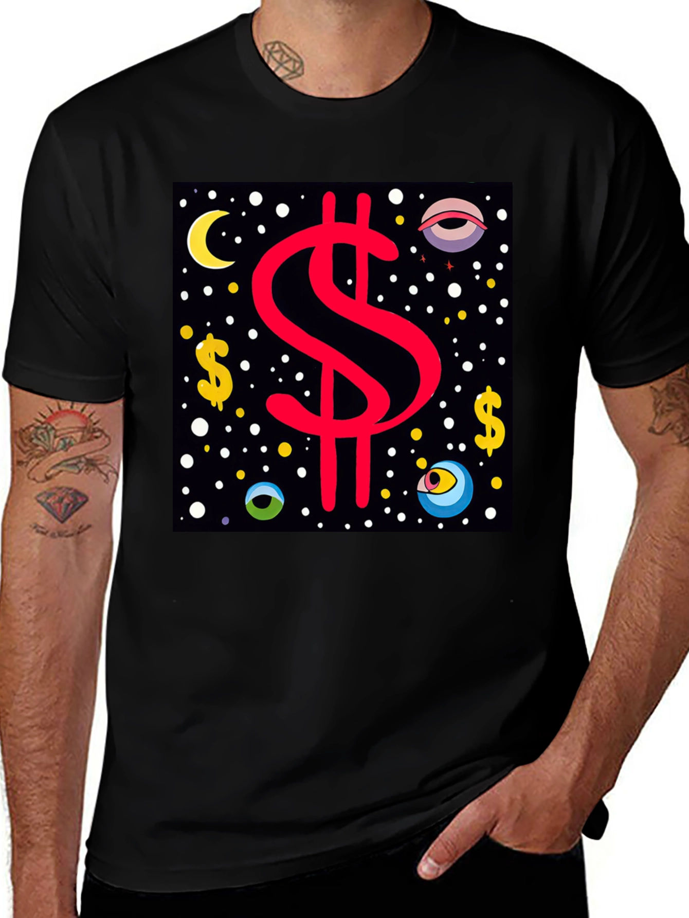 Variant 25 of Dollar Sign Graphic Tee - Black Cotton