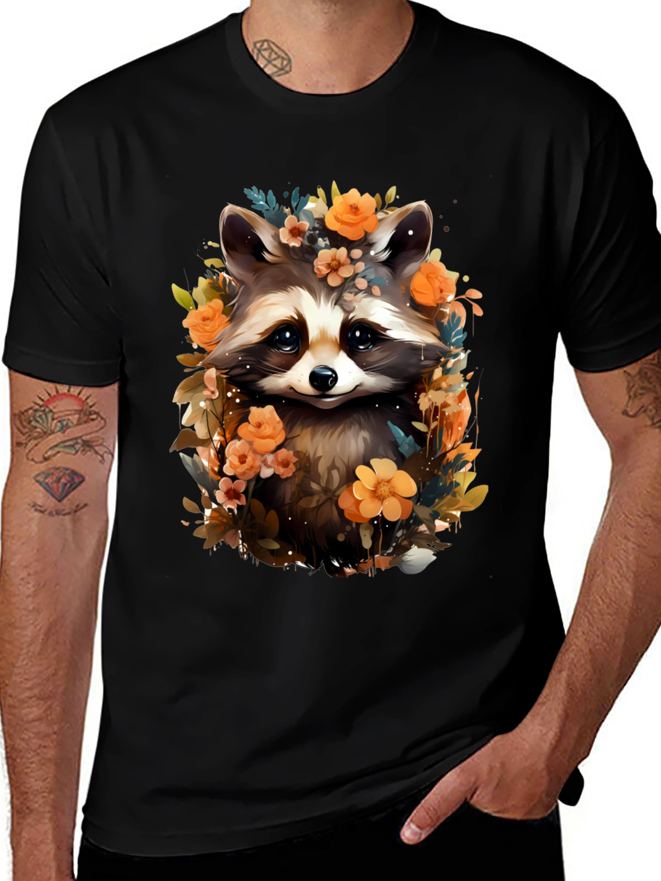 Variant 6 of Floral Raccoon Graphic Tee - Stylish Comfort
