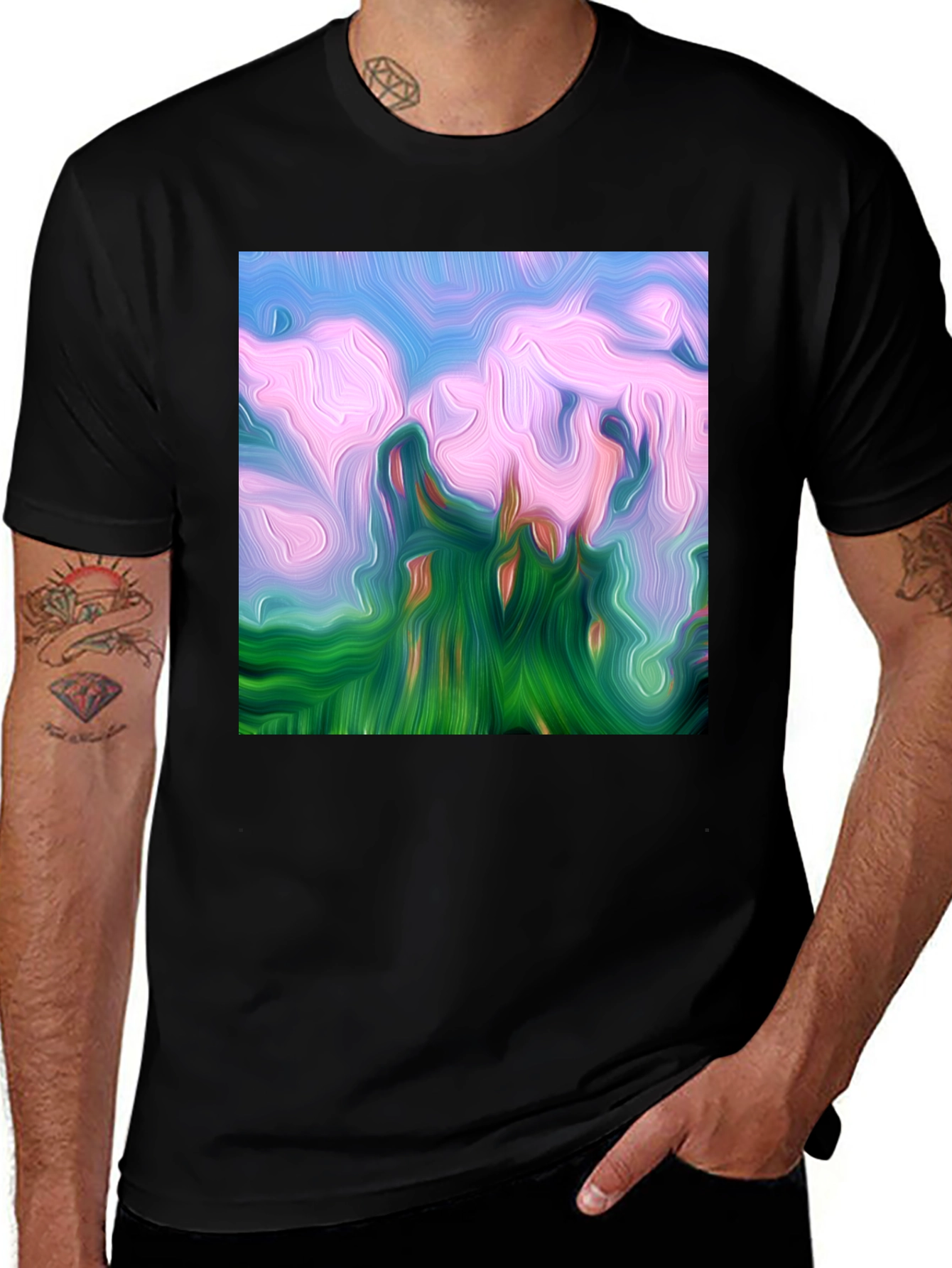 Variant 28 of Abstract Landscape Graphic Tee - Artistic Black T-Shirt
