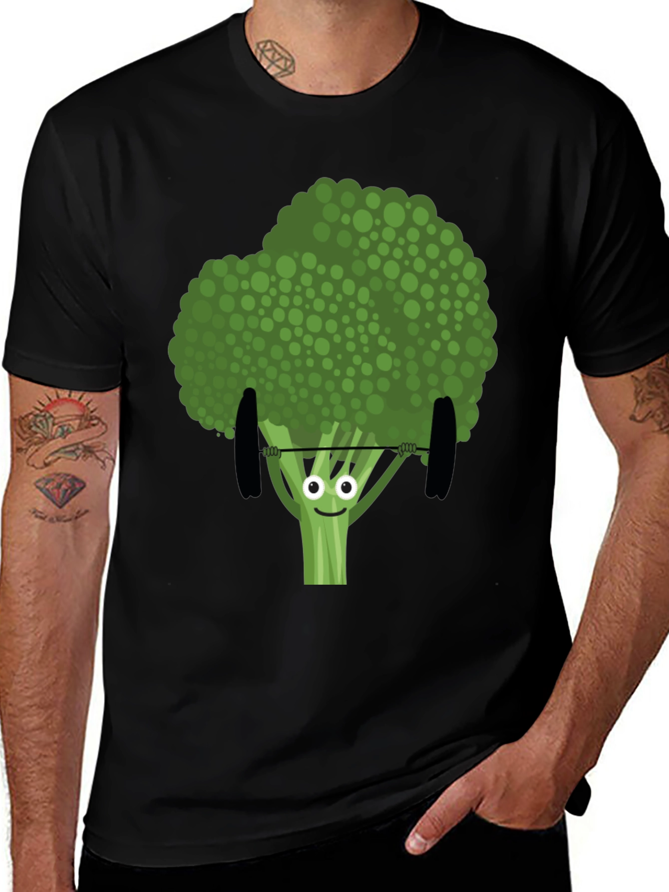 Variant 3 of Broccoli Weightlifting Funny Graphic Tee