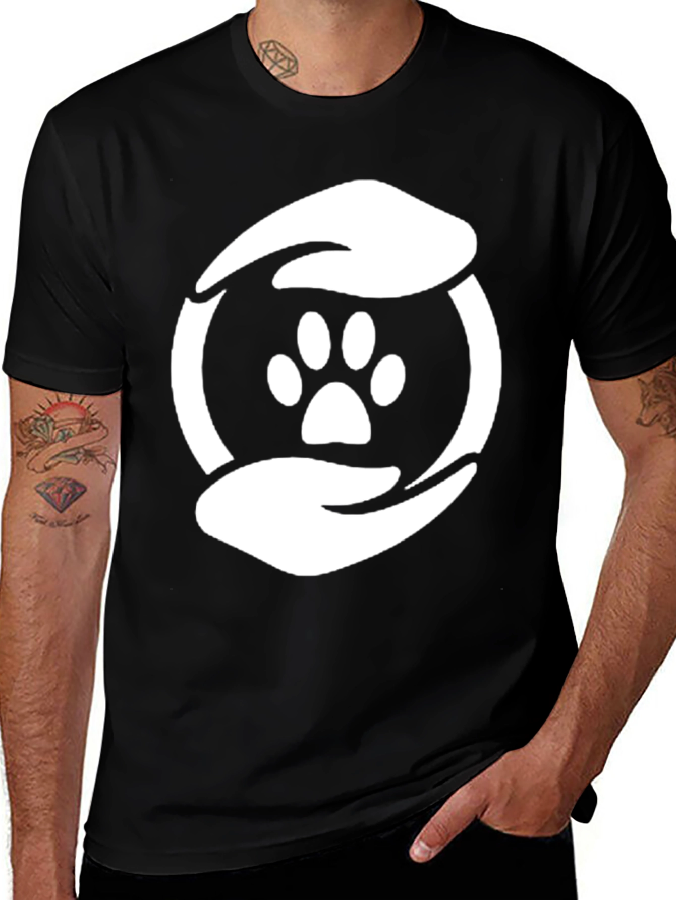 Variant 25 of Animal Lover's Paw Print T-Shirt - Black