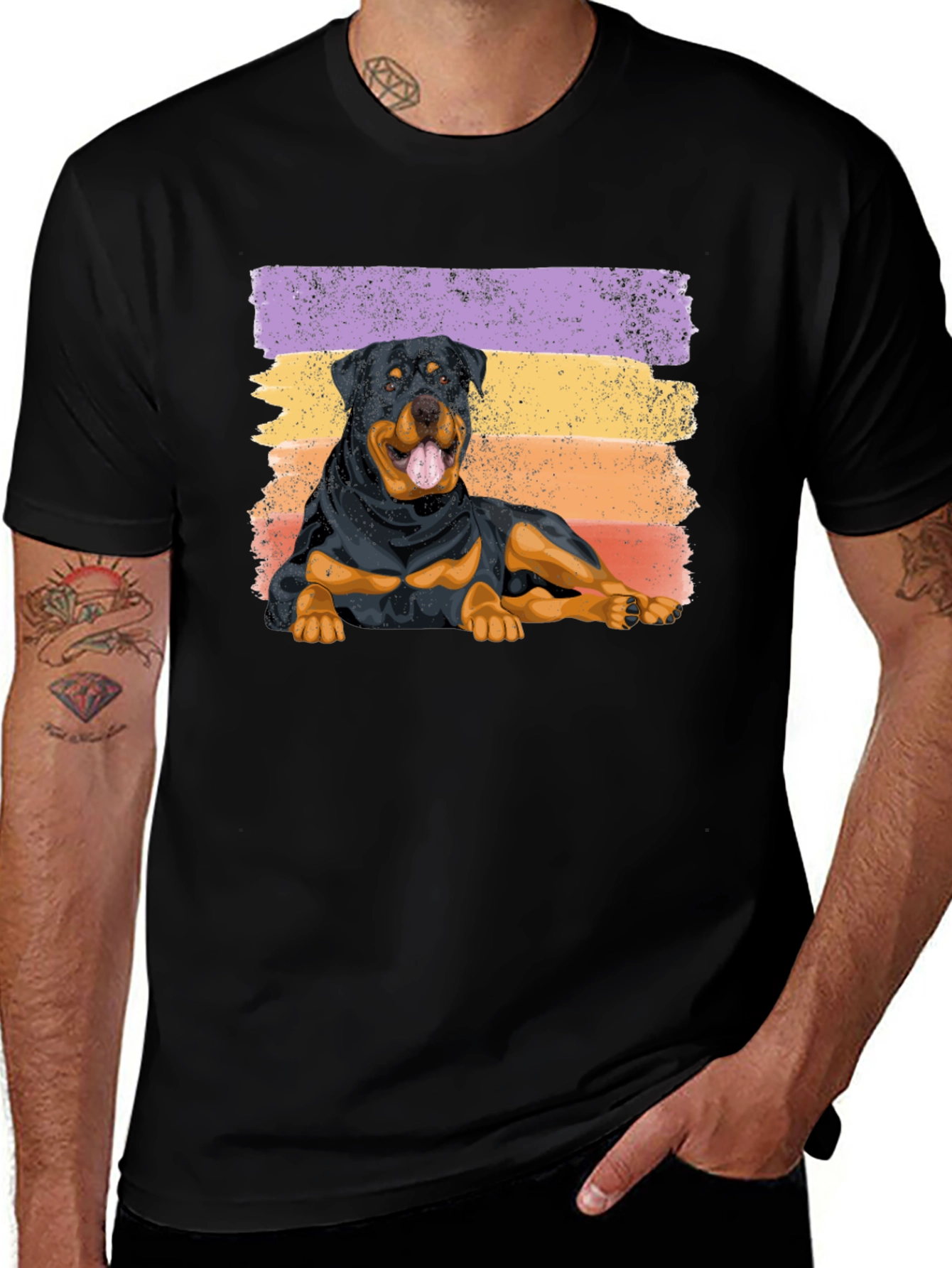 Rottweiler Dog Sunset Graphic Tee - Black