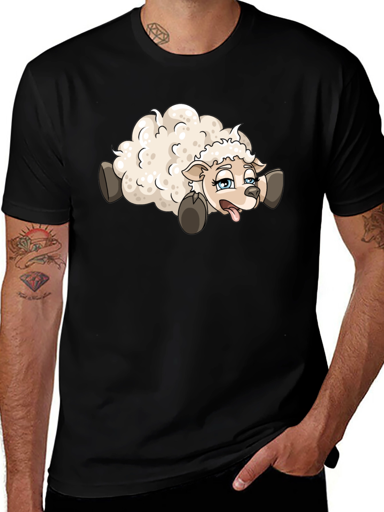 Variant 4 of Cartoon Sheep Graphic Tee - Black
