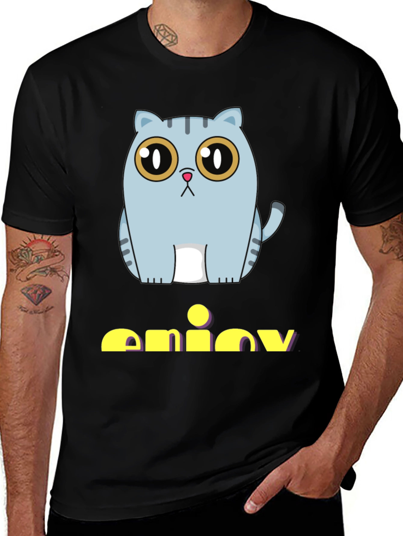 Variant 30 of Cute Cat Graphic Print Black T-Shirt