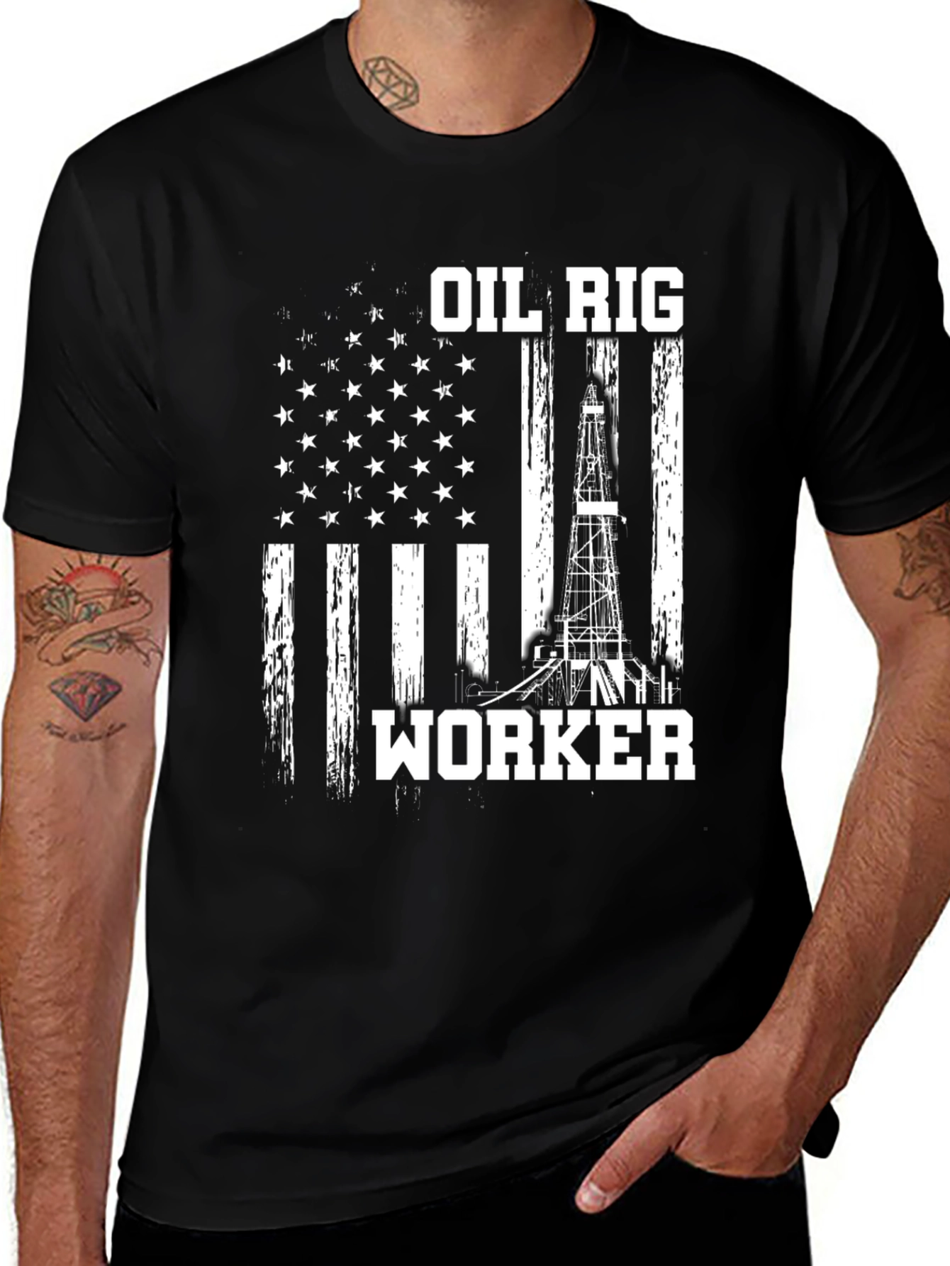 Variant 28 of Oil Rig Worker American Flag T-Shirt
