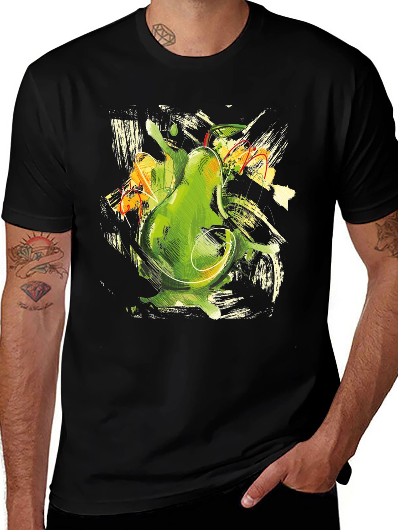 Variant 5 of Abstract Avocado Graphic Print Black T-Shirt