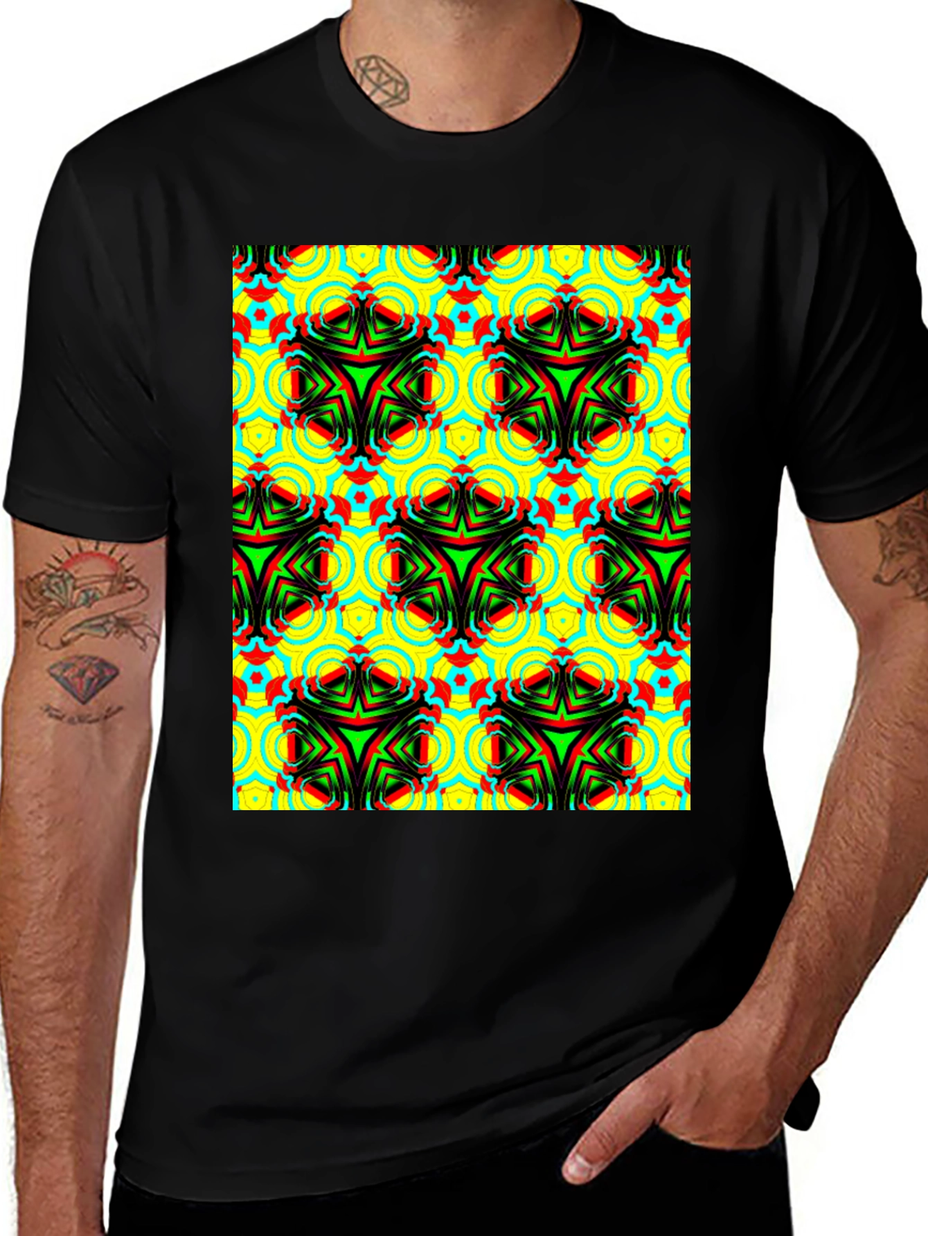 Variant 19 of Psychedelic Pattern Black T-Shirt - Unisex