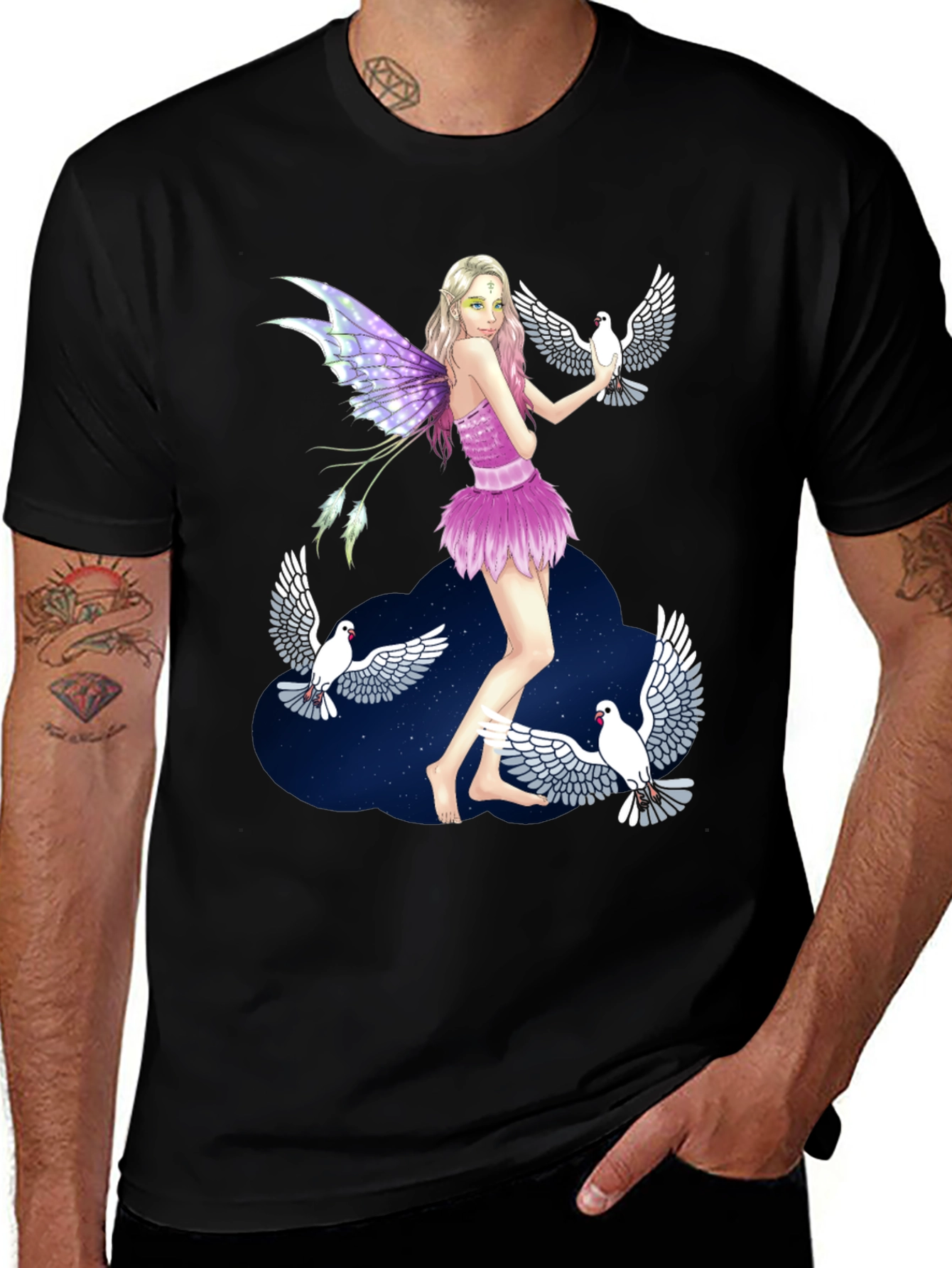 Variant 11 of Fairy & Doves Graphic T-Shirt - Magical Print Tee