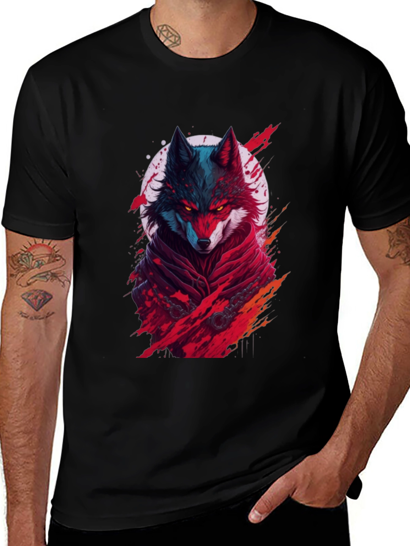 Variant 7 of Wolf Warrior Graphic Print Black T-Shirt