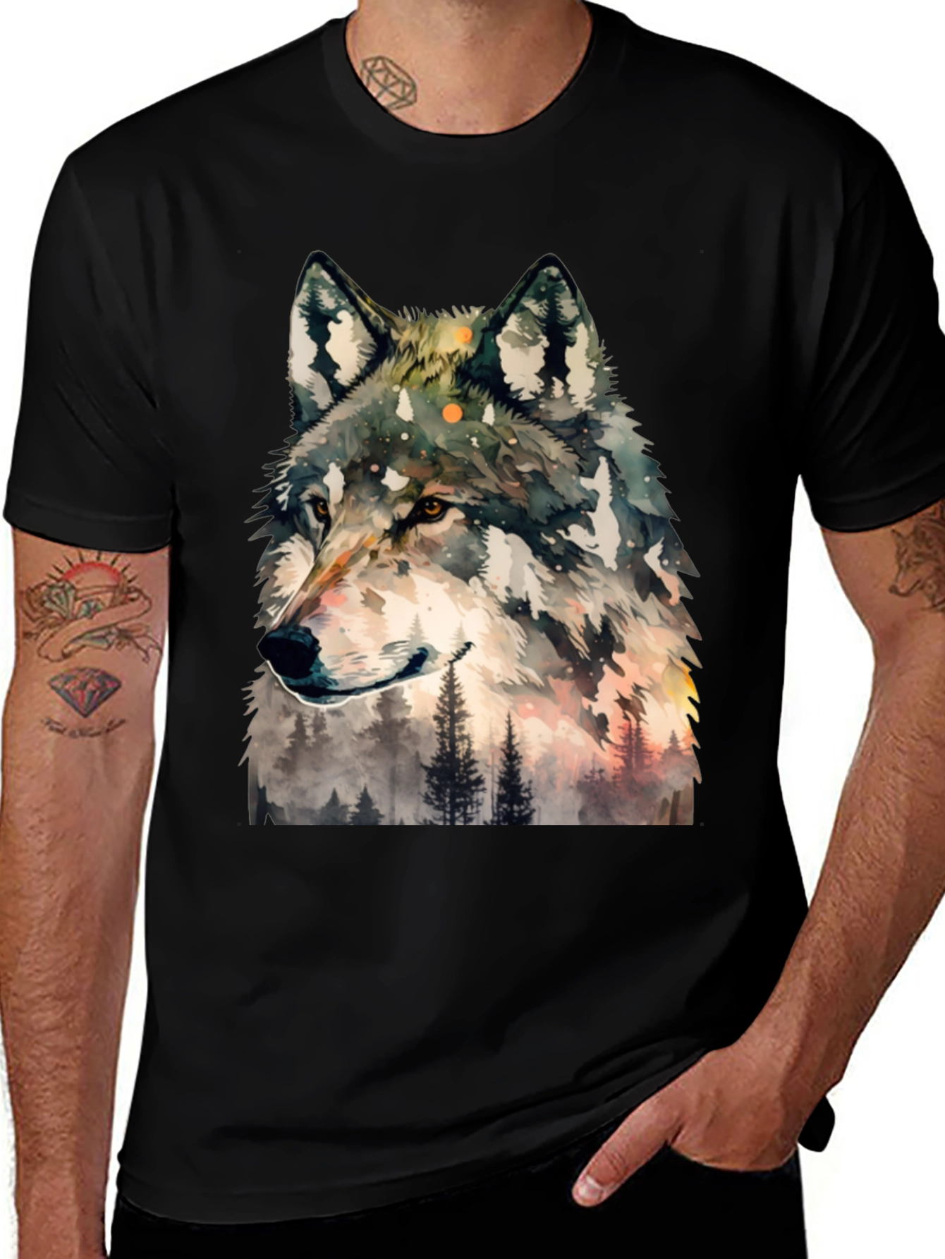 Variant 18 of Wolf & Forest Graphic Tee - Men's Black T-Shirt