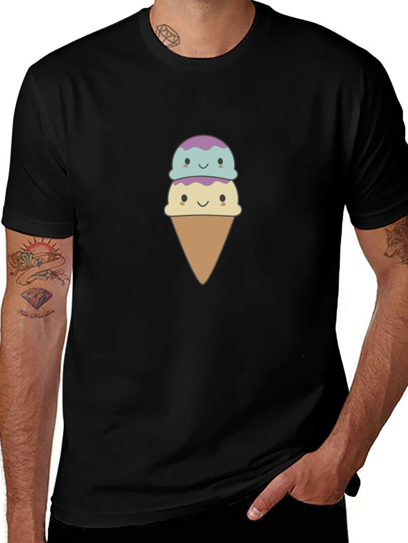 Variant 22 of Cute Ice Cream Graphic Tee - Black Unisex Shirt